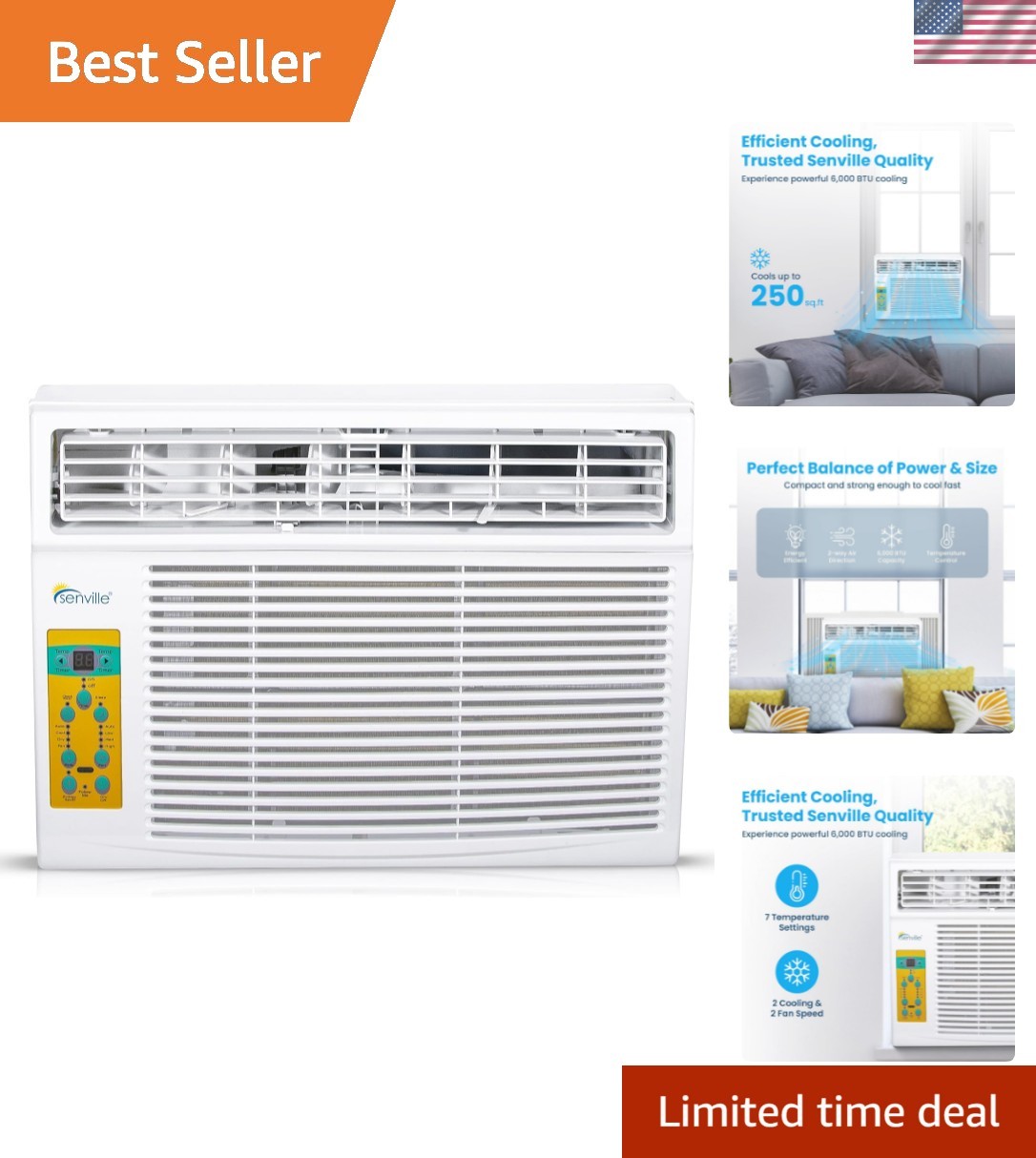 6,000 BTU Window Air Conditioner, Cools Up to 250 Sq. Ft., Easy to Use, Washa…
