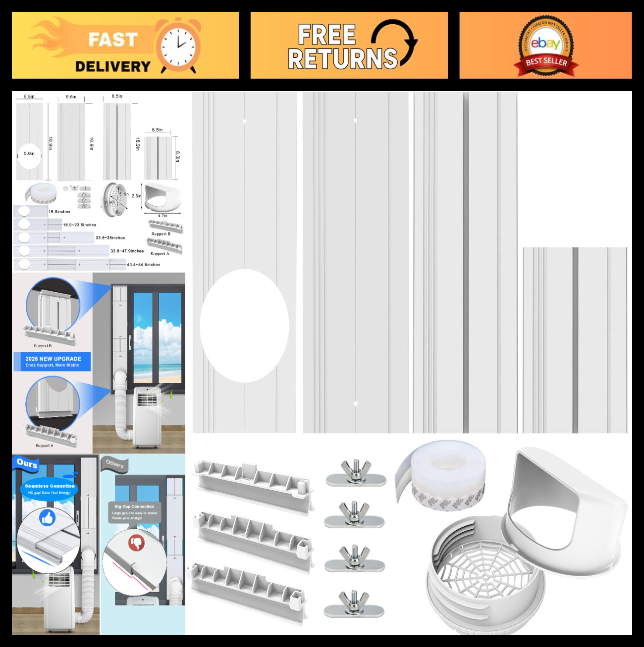 Portable Air Conditioner Window Vent Kit, 2-in-1 Coupler for 5″ & 5.9″ Hose, Sea