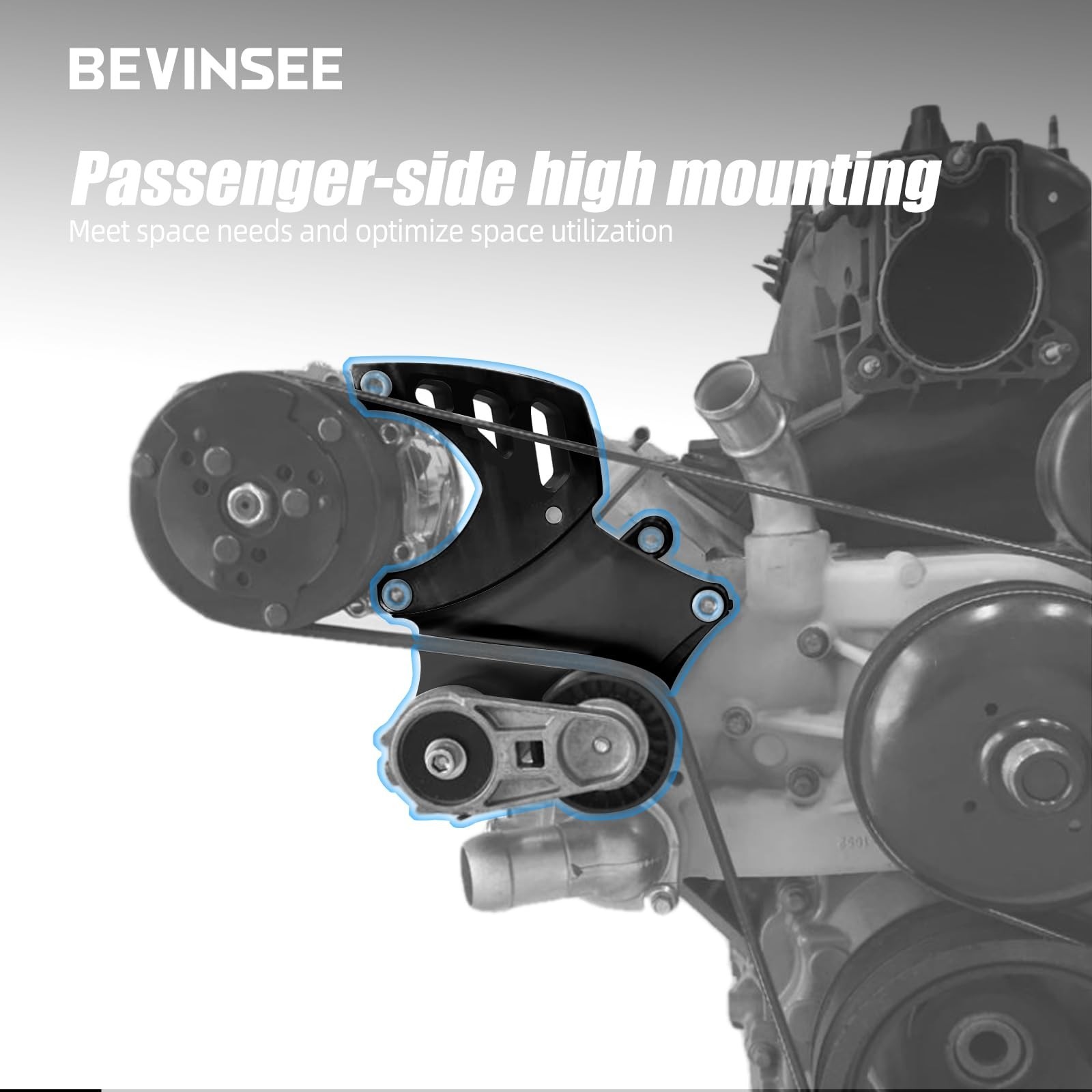 Bevinsee LS Truck Sanden 508 AC Compressor Bracket with Tensioner Kit | Compa…