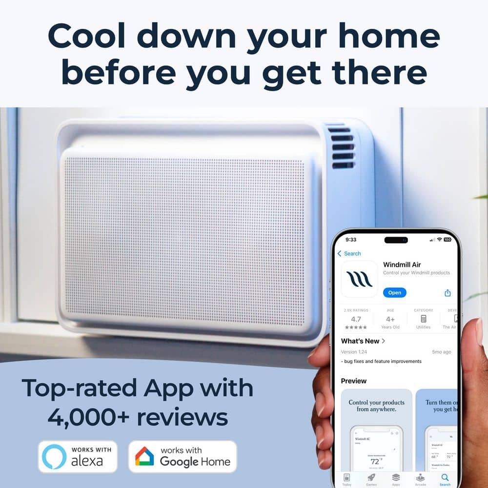 Windmill 6,000 BTU Quiet Smart Window Air Conditioner, Wi-Fi/Remote, 250 sq ft