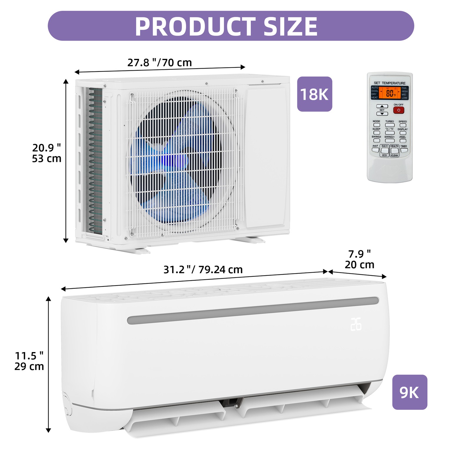 9000 BTU Mini Split Heat Pump 19 SEER 110V for Spaces up to 450 Sq. Ft