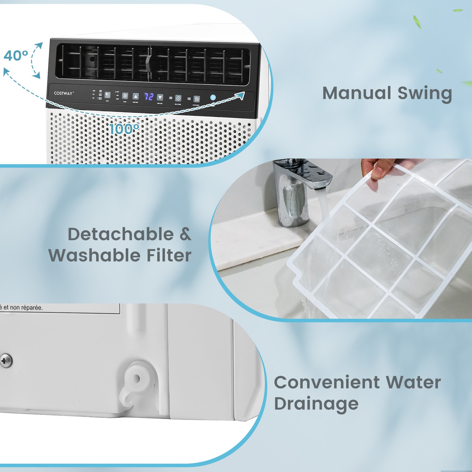 10000 BTU Window Air Conditioner w/ Remote, LED Control Panel, up to 250 Sq.Ft.