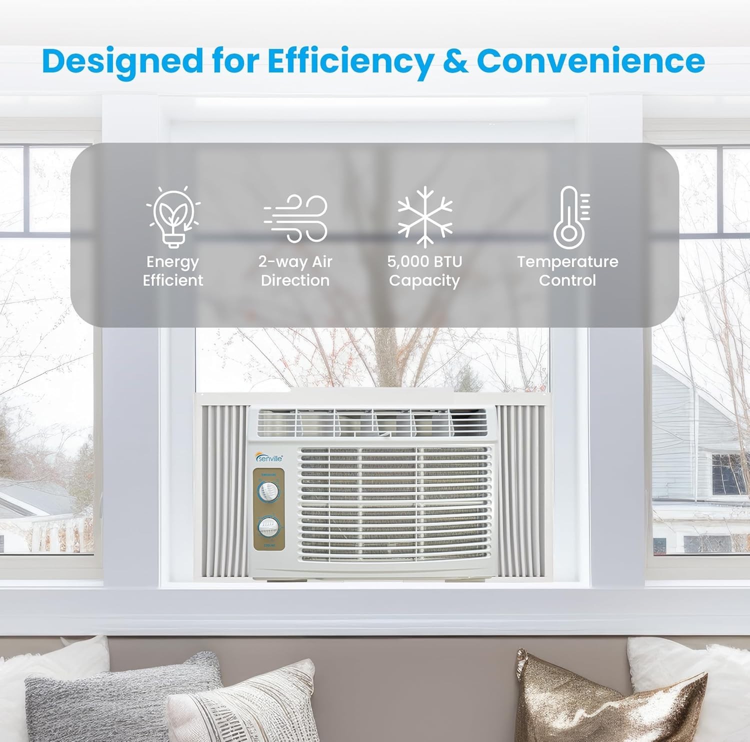 5,000 BTU Window Air Conditioner, Cools Up to 150 Sq. Ft., Easy to Use Mechan…