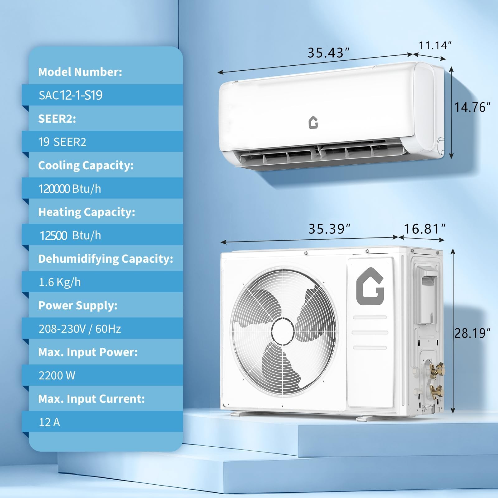 12000 BTU High Efficiency Hyper Series Mini Split Heat Pump Air Conditioner 230V