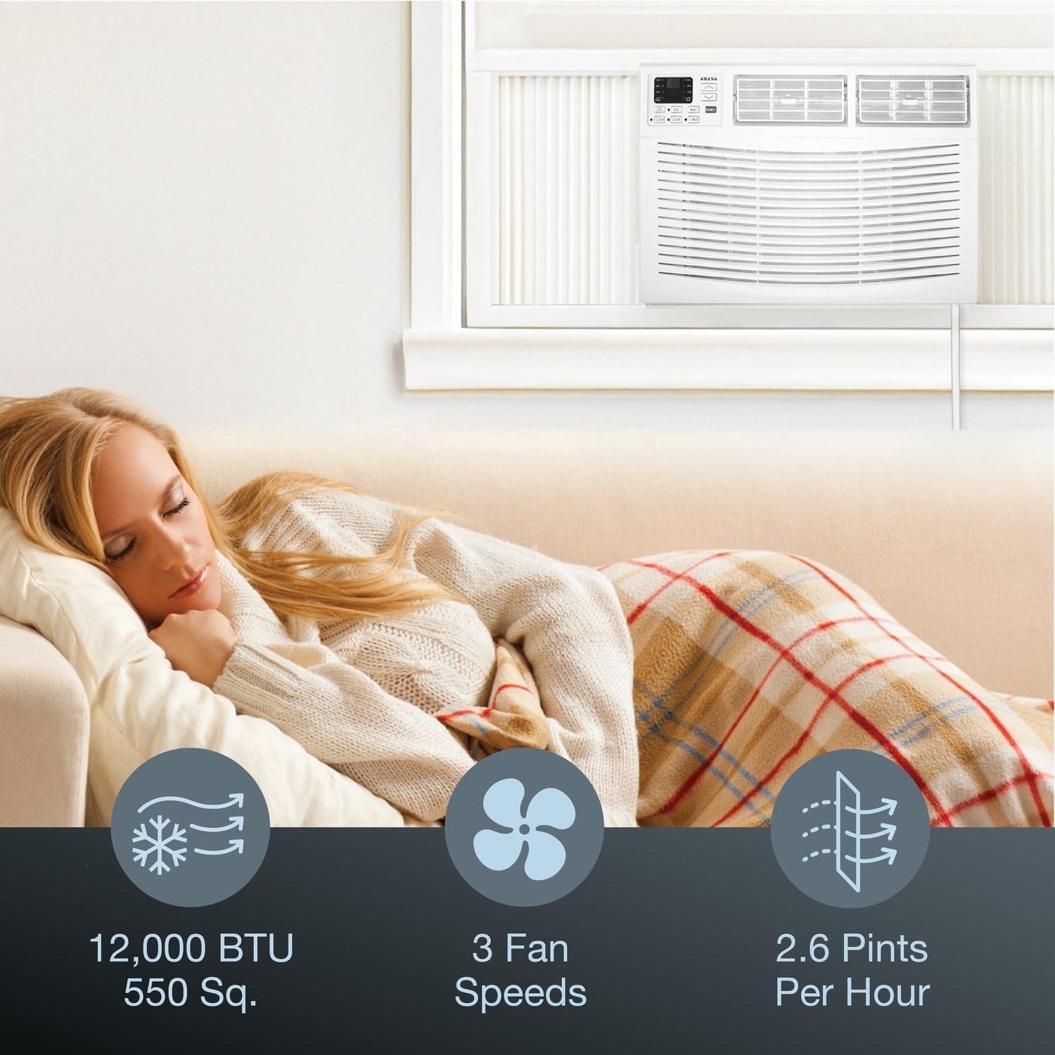 Amana 12,000 BTU Window Air Conditioner, 115V, Cools up to 550 Sq. Ft. 24H Timer
