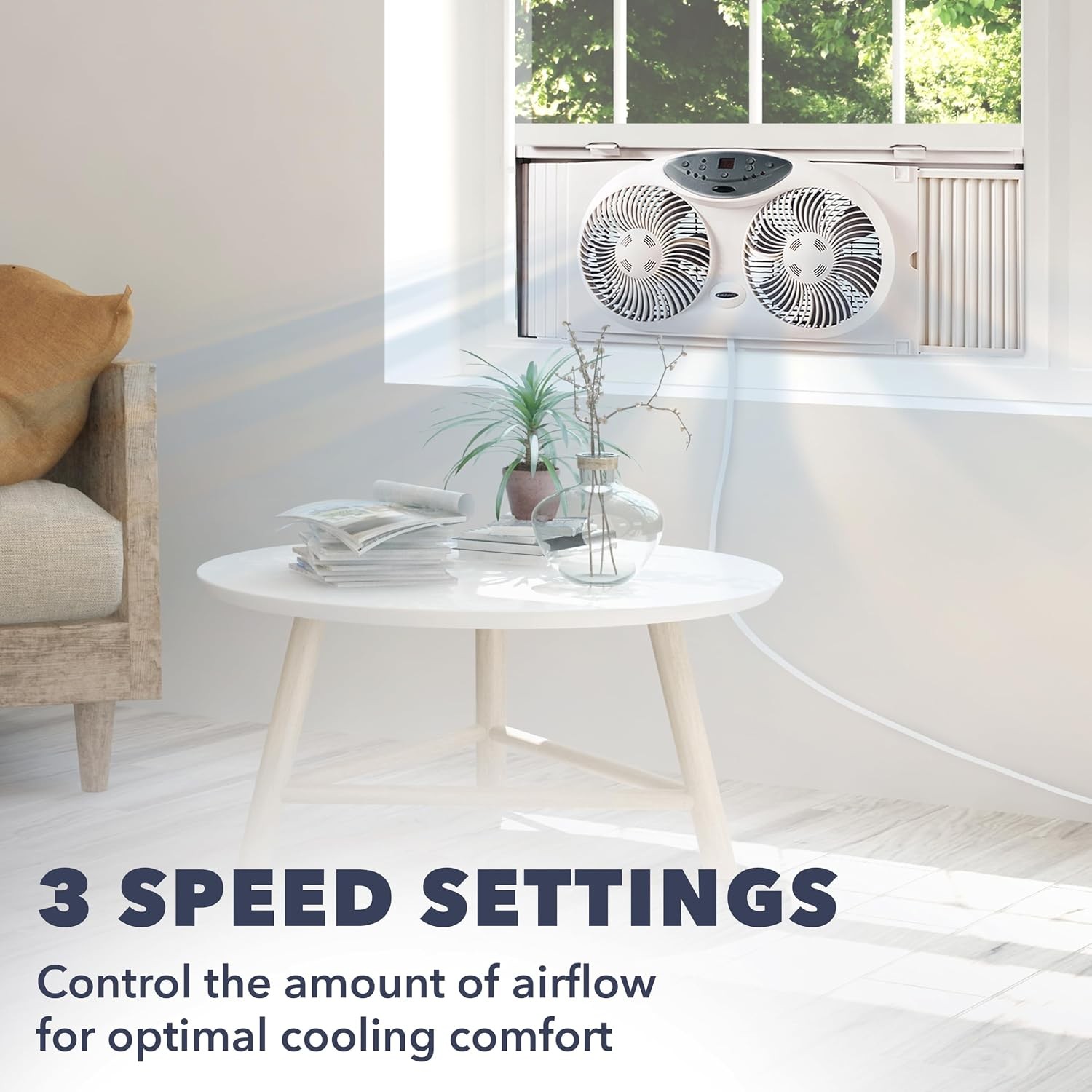 Bionaire Window Fan Reversible Airflow 3-Speed Thermostat LED Remote 24-36″