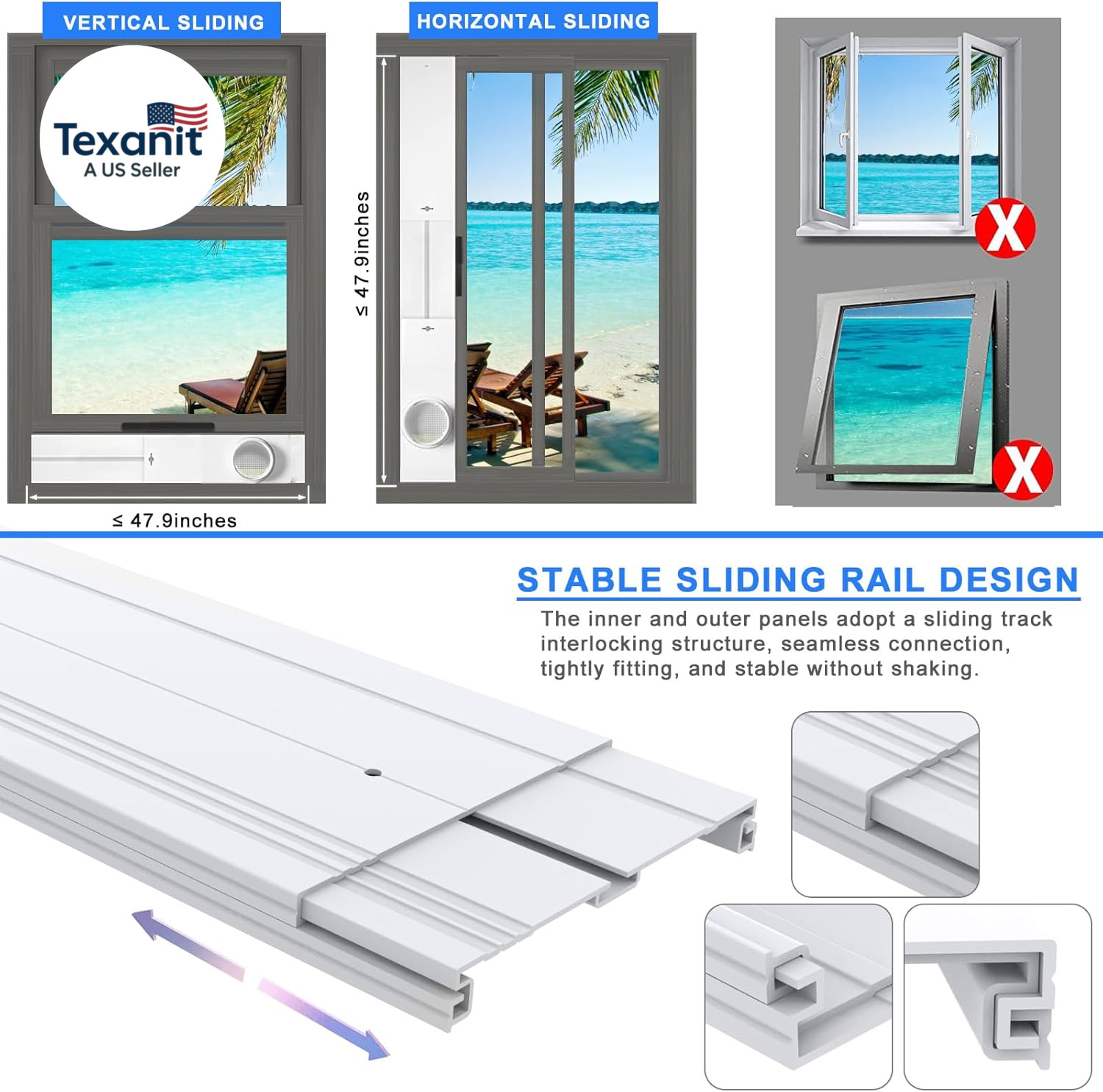 Portable Air Conditioner Window Vent Kit with 2-In-1 Coupler Fit for 5.0″/5.9” E