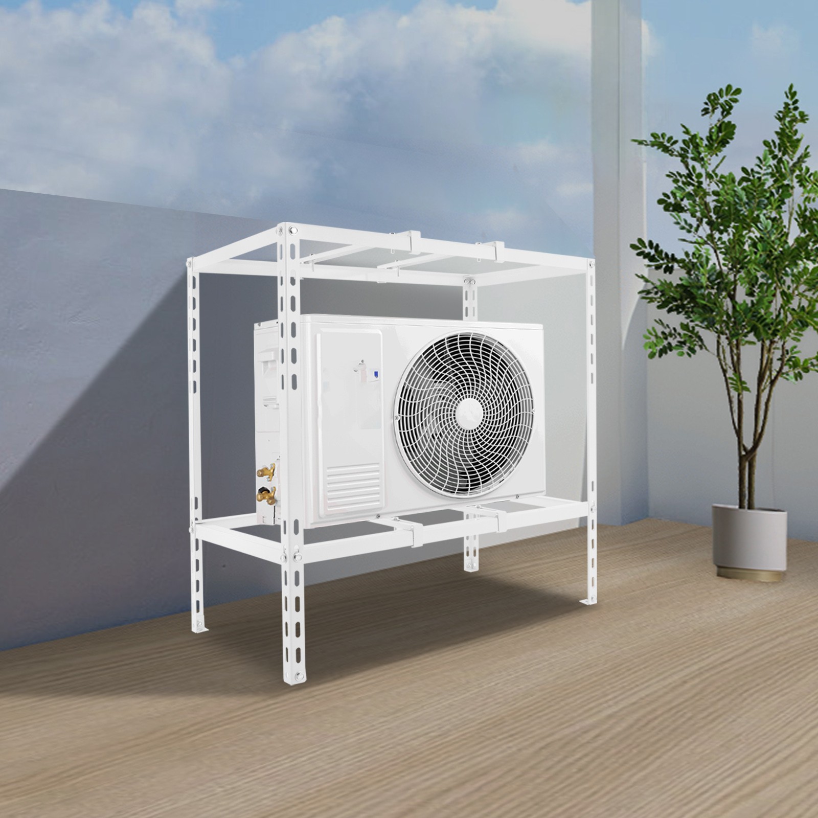 35x20x35in White AC Support Bracket Double Tier 110LB Capacity for Outdoor Unit