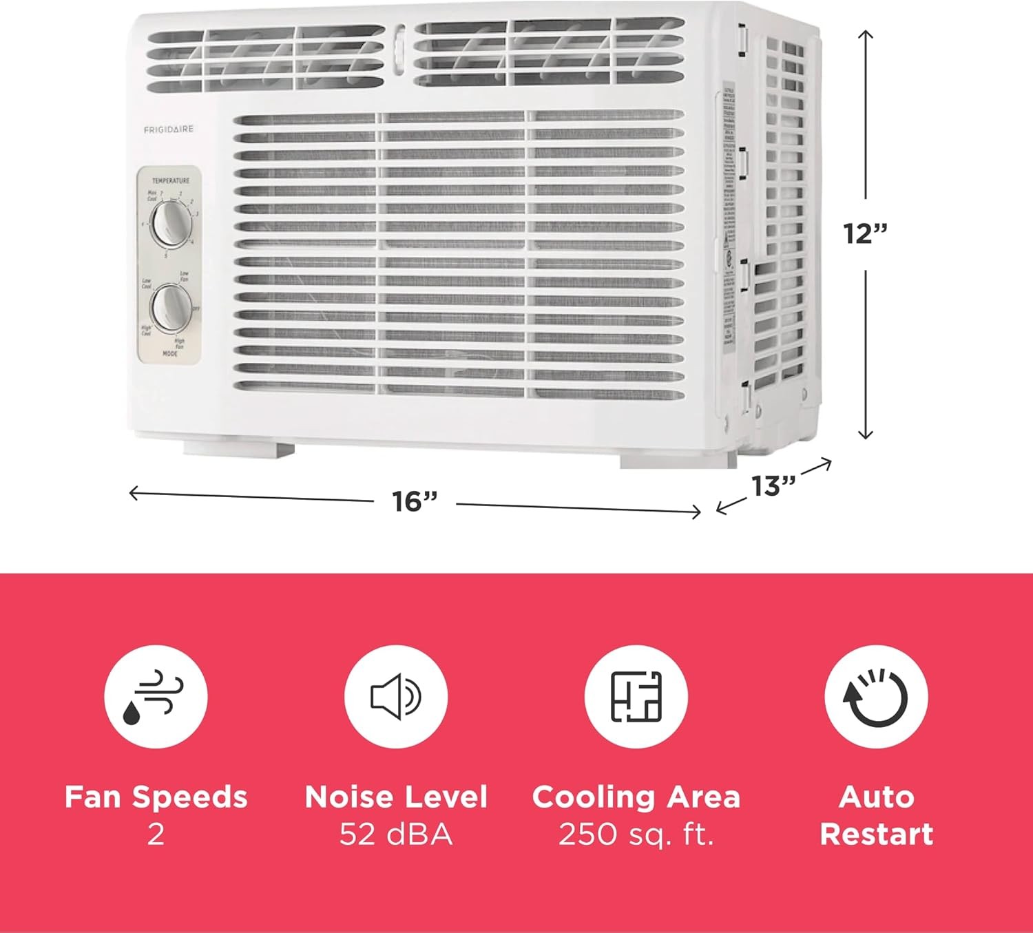 5,000 BTU Window-Mounted Air Conditioner, Cools Up to 150 Sq. Ft., Quiet Operati