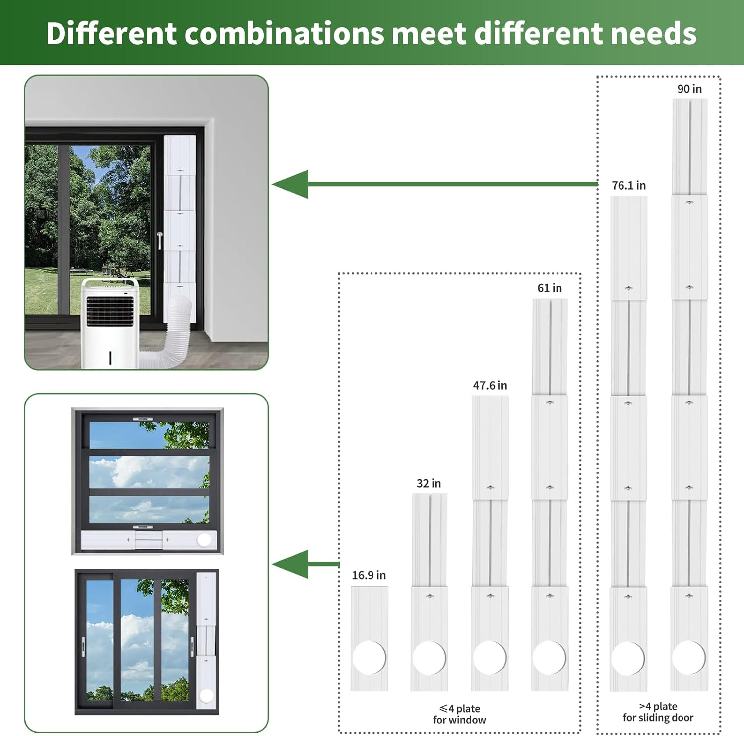 Upgrade Portable Air Conditioner Sliding Door Vent Kit with 4-In-1 Coupler Filte