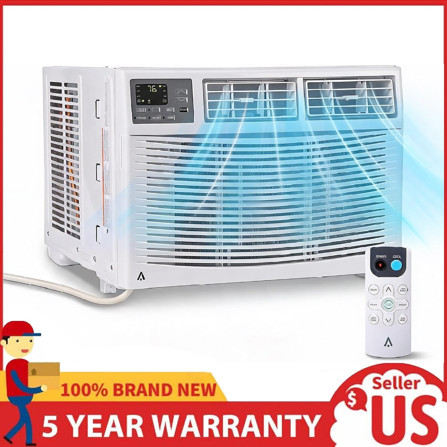 12000 BTU Window Air Conditioner , 3 Cooling & Fan Speeds Quiet AC Unit & Remote