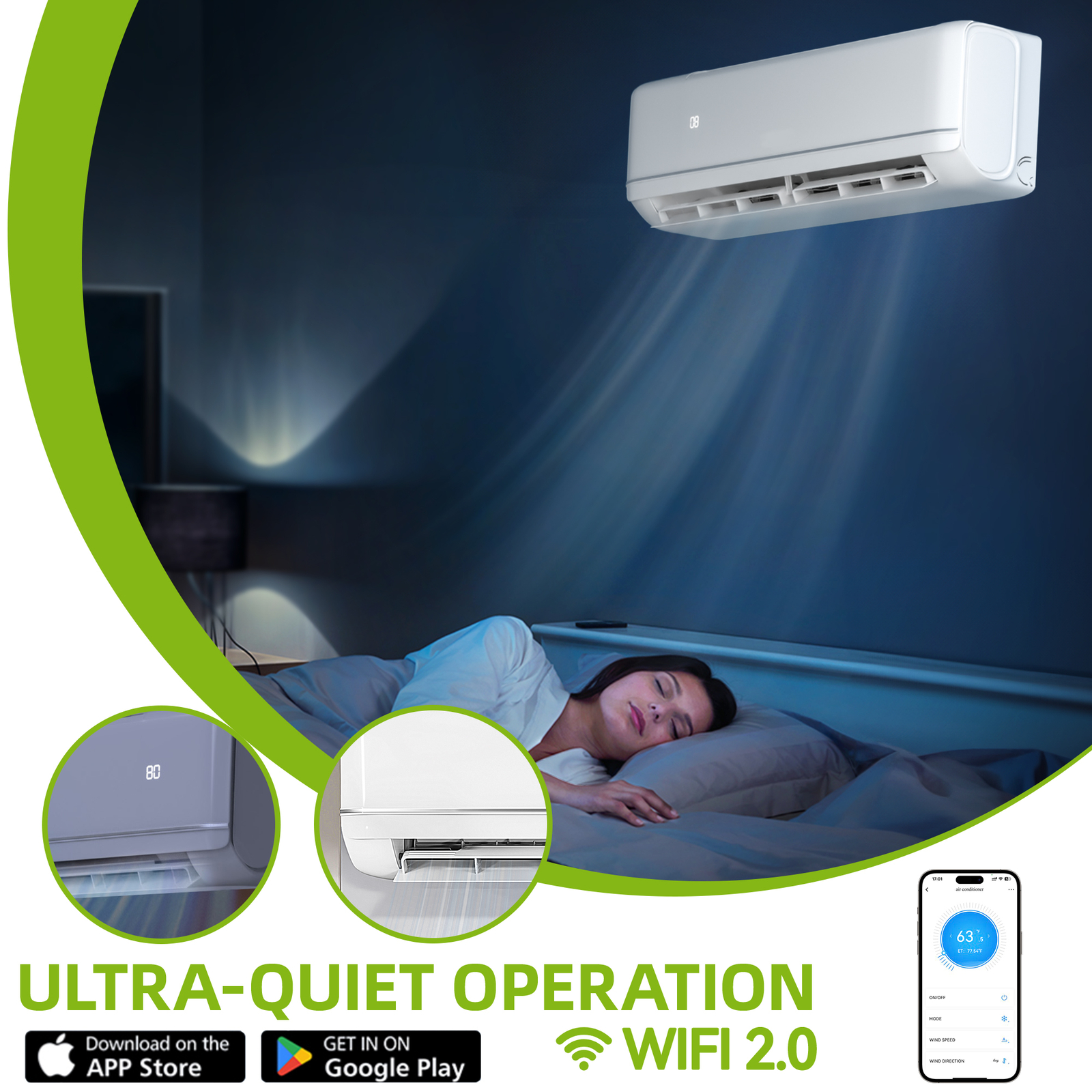 12k BTU Mini Split AC/Heat Pump 21 SEER 220V WiFi Air Conditioner Heat Pump WiFi