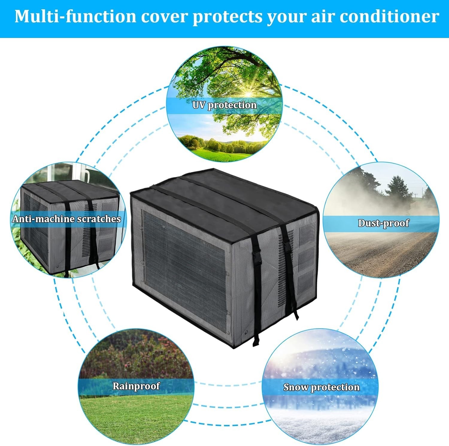 Adjustable Black Mesh AC Cover for Window Units – Protects Against Dust & Sun