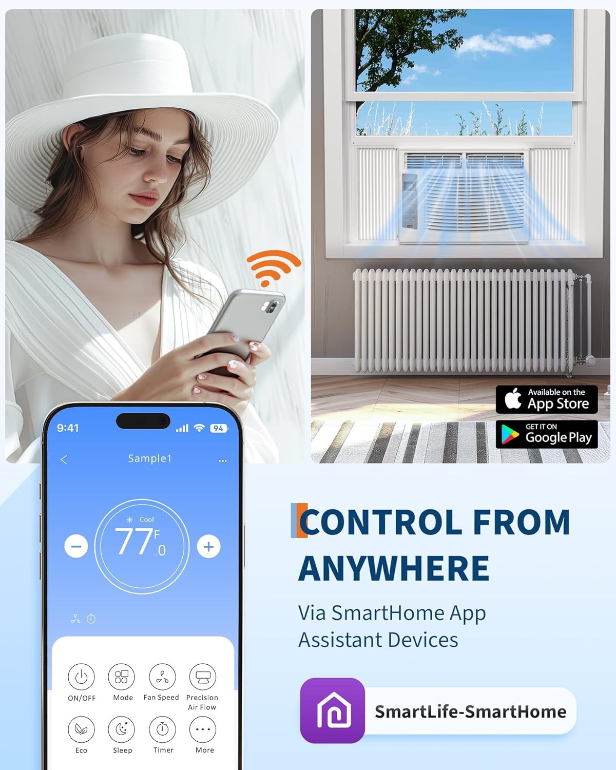 6000 BTU Window Air Conditioner with WiFi 3 in-1 Energy Saving Window AC Unit