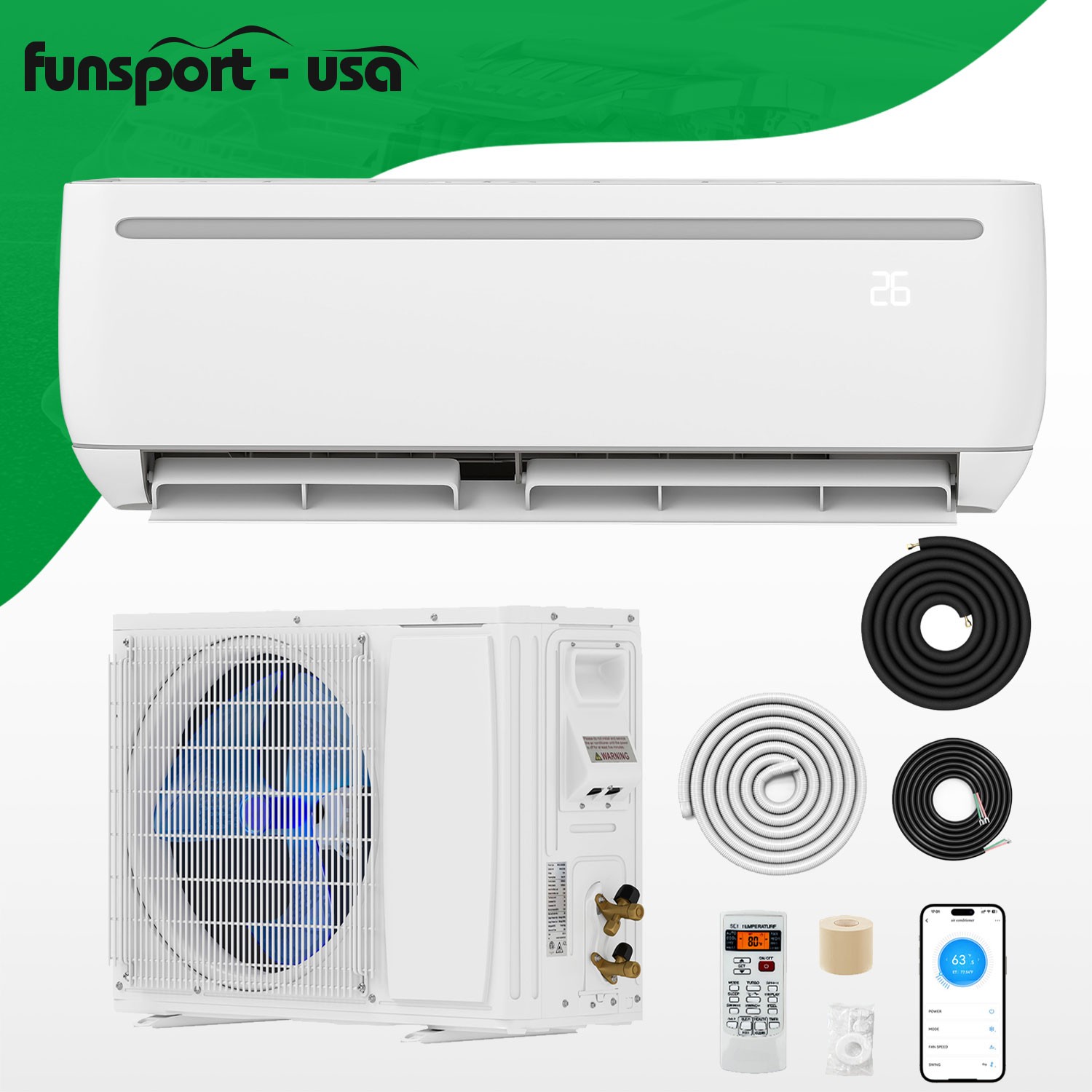 18,000 BTU Ductless Mini Split Heat Pump High Efficiency 19 SEER2 208-230V