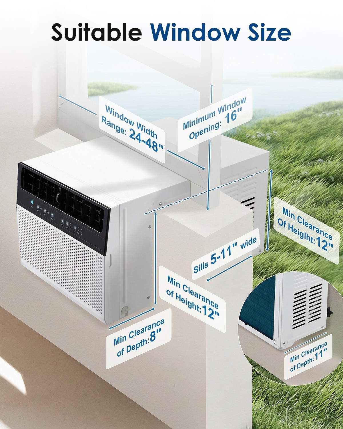 12000 BTU Window Air Conditioner, Energy-Saving Window AC Unit, U-Shaped AC Unit