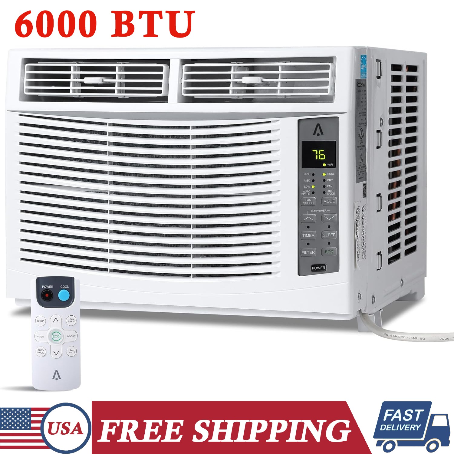 Smart Window Air Conditioner 6000 BTU Window AC Unit with Remote Control & WiFi