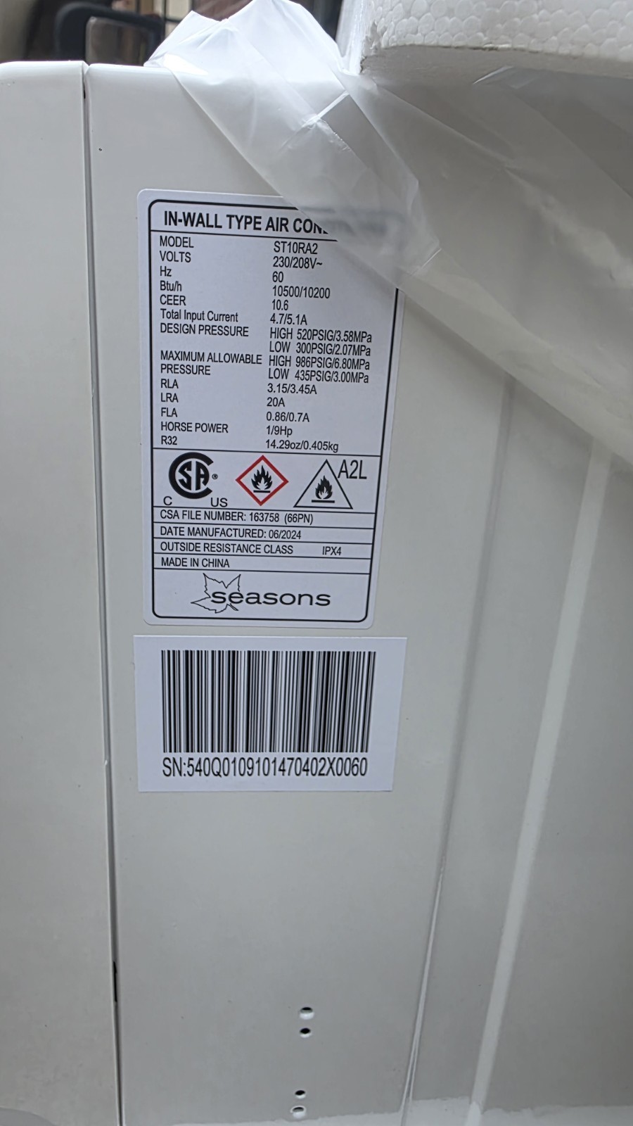 10K BTU 230/208-Volt Through the Wall Unit Air Conditioner Energy Star & Sleeve