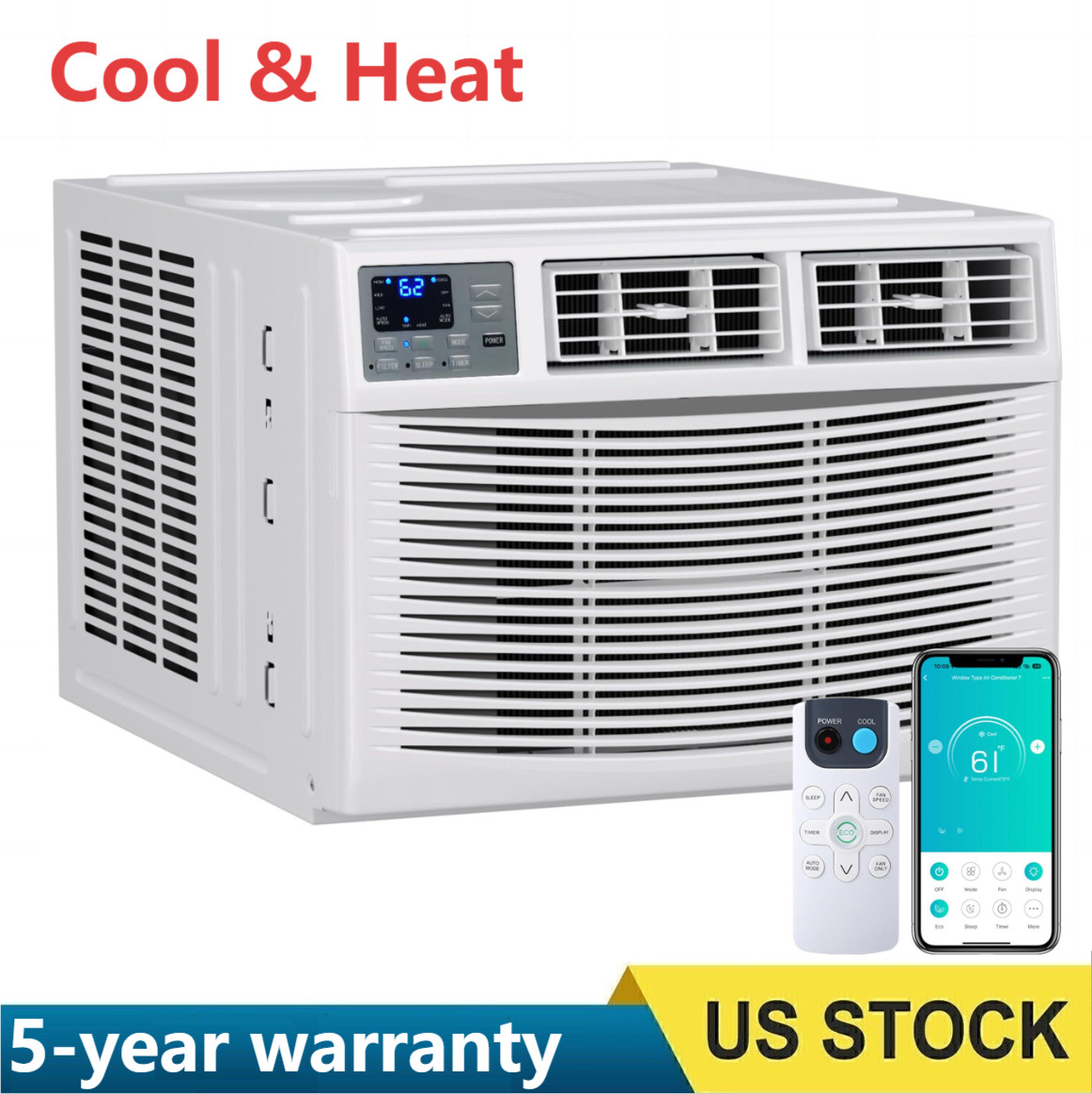 23200 BTU Window Air Conditioner with Heat, WIFI AC Unit & Heater Combo W/Remote