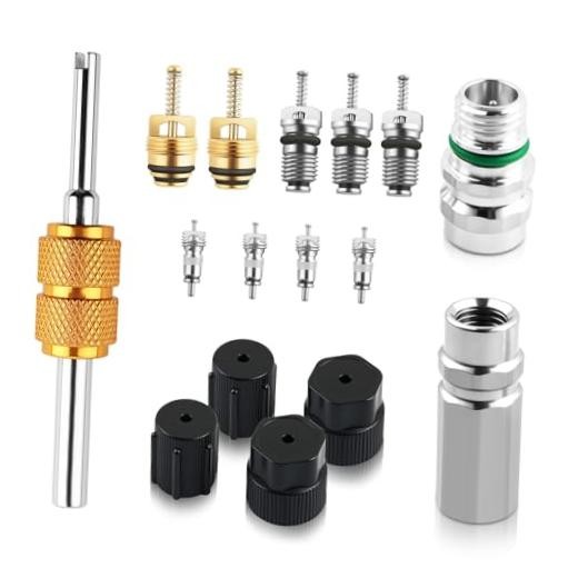 17PCS AC Valve Core Kit,All-in-One Portable AC Valve Core Removal Tool Kit