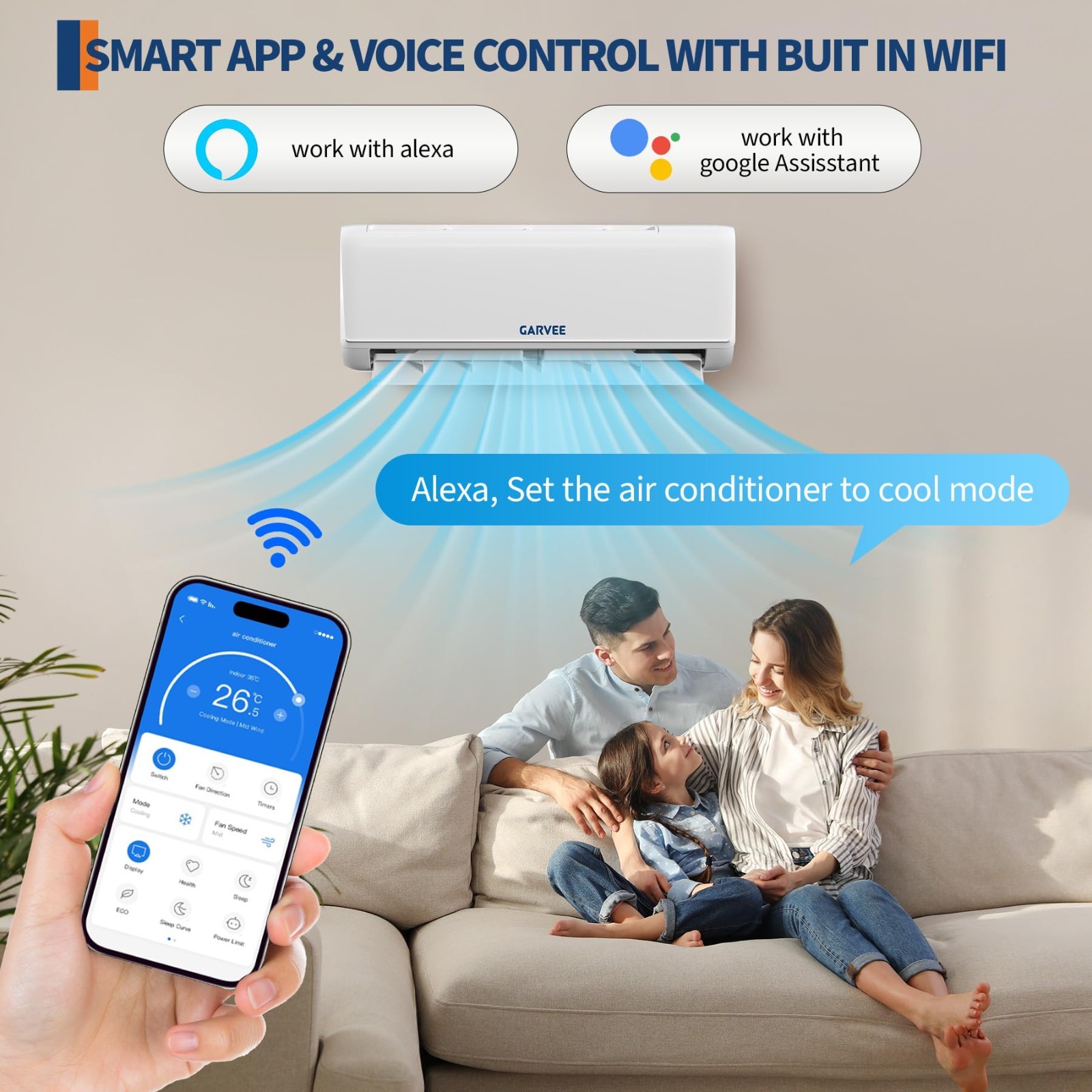 24000 BTU Ductless Mini Split AC Heater 19 SEER2 WiFi Alexa 230V