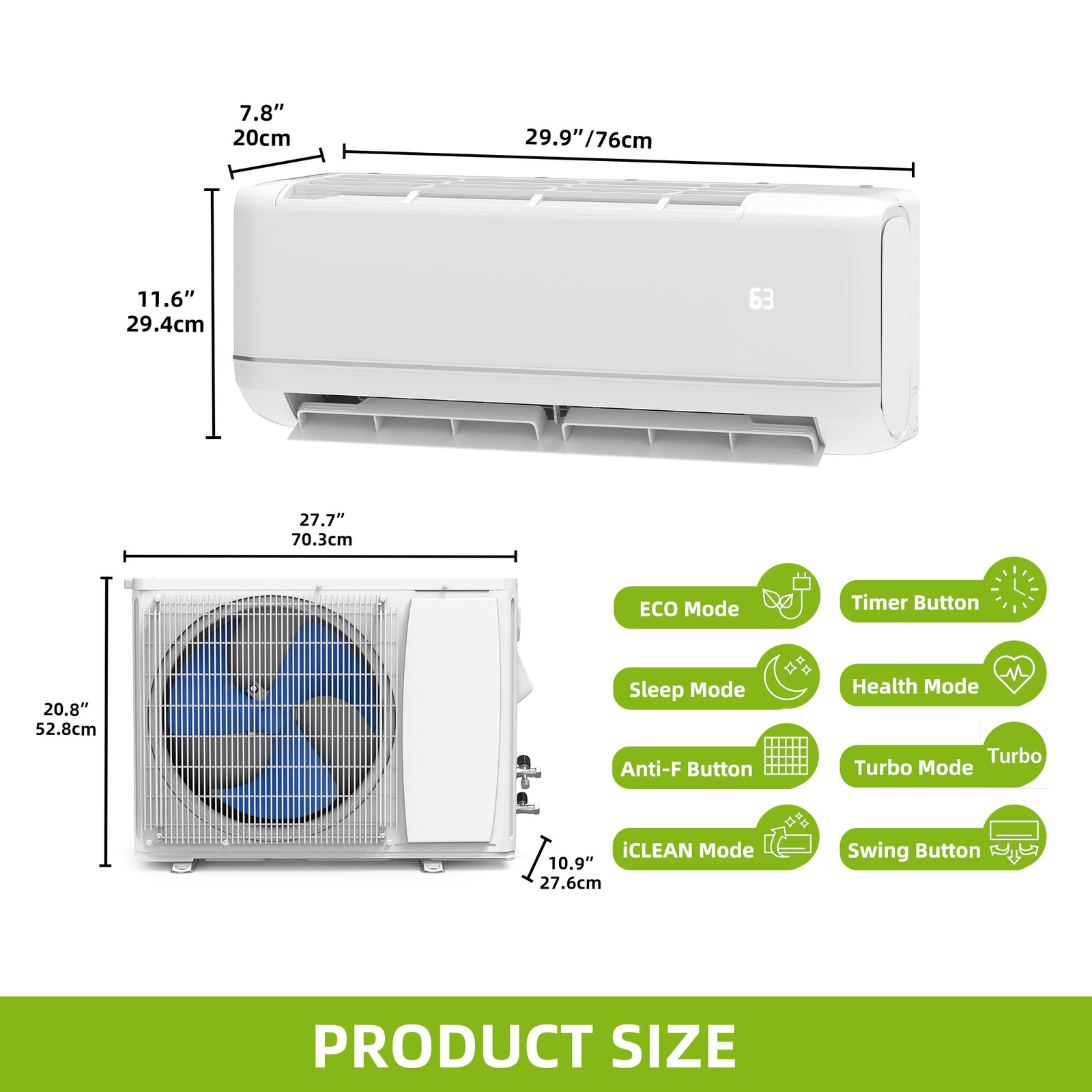 Oaurkea 12k BTU Mini Split Air Conditioner Heat Pump System 21 SEER 220V Wifi