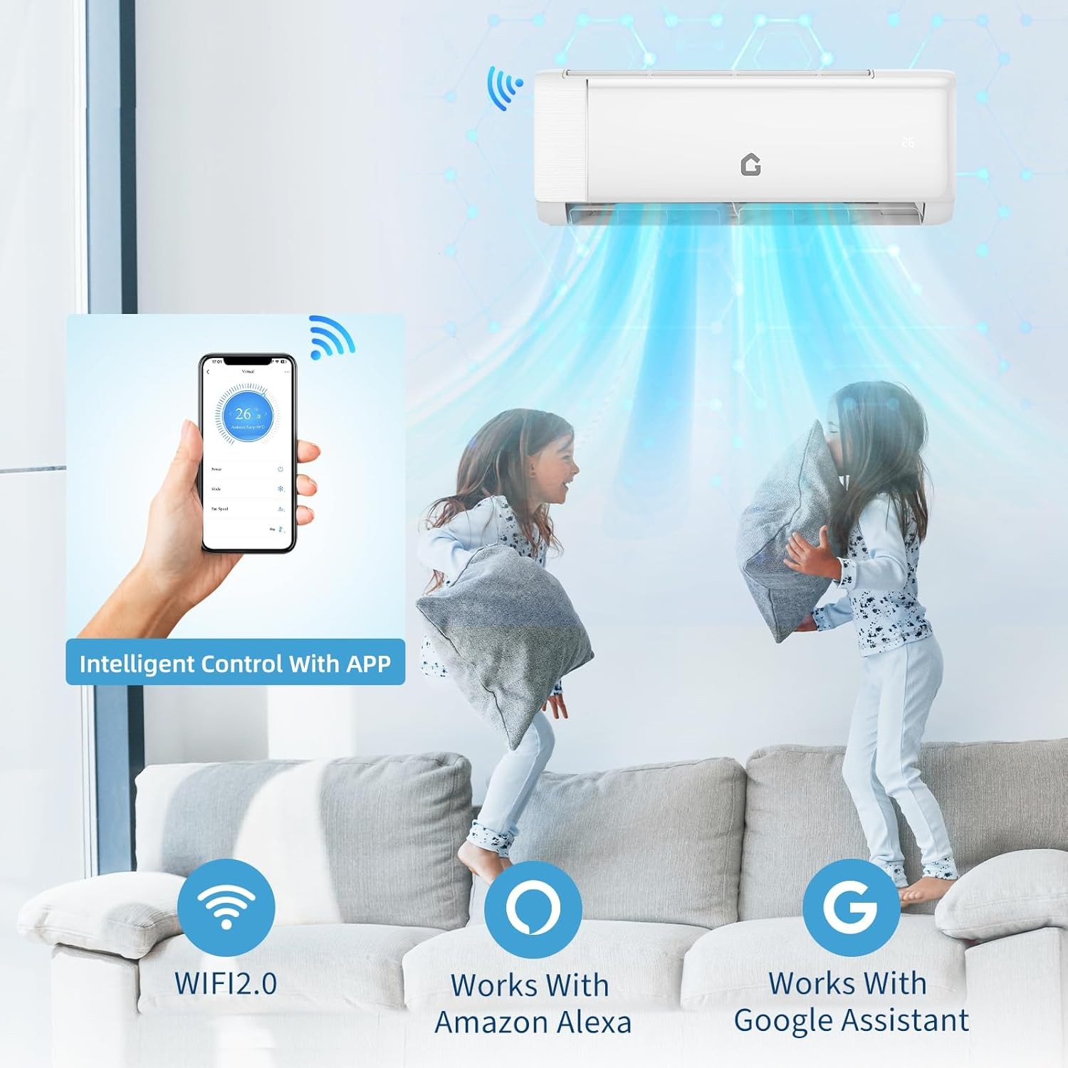 12000BTU,18.5 SEER2 230V Mini Split Air Conditioner & Heater,WiFi,Remote Control