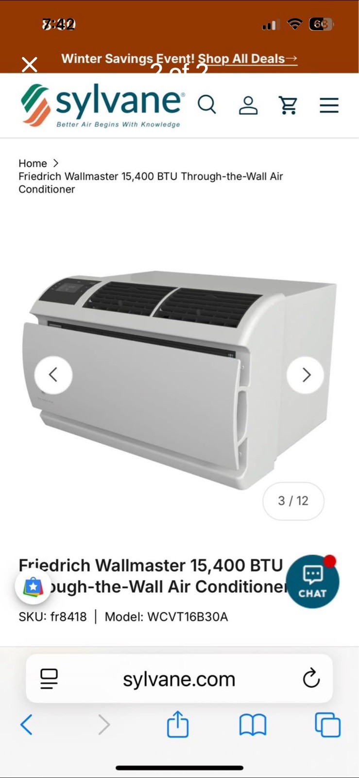 Friedrich Wallmaster 15,400 BTU 115V Wall AC Digital Display White WCVT16B30A