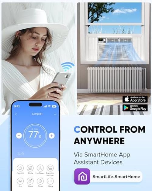 8000 BTU Window Air Conditioner with WiFi, 3 in-1 1 Count (Pack of 1) White