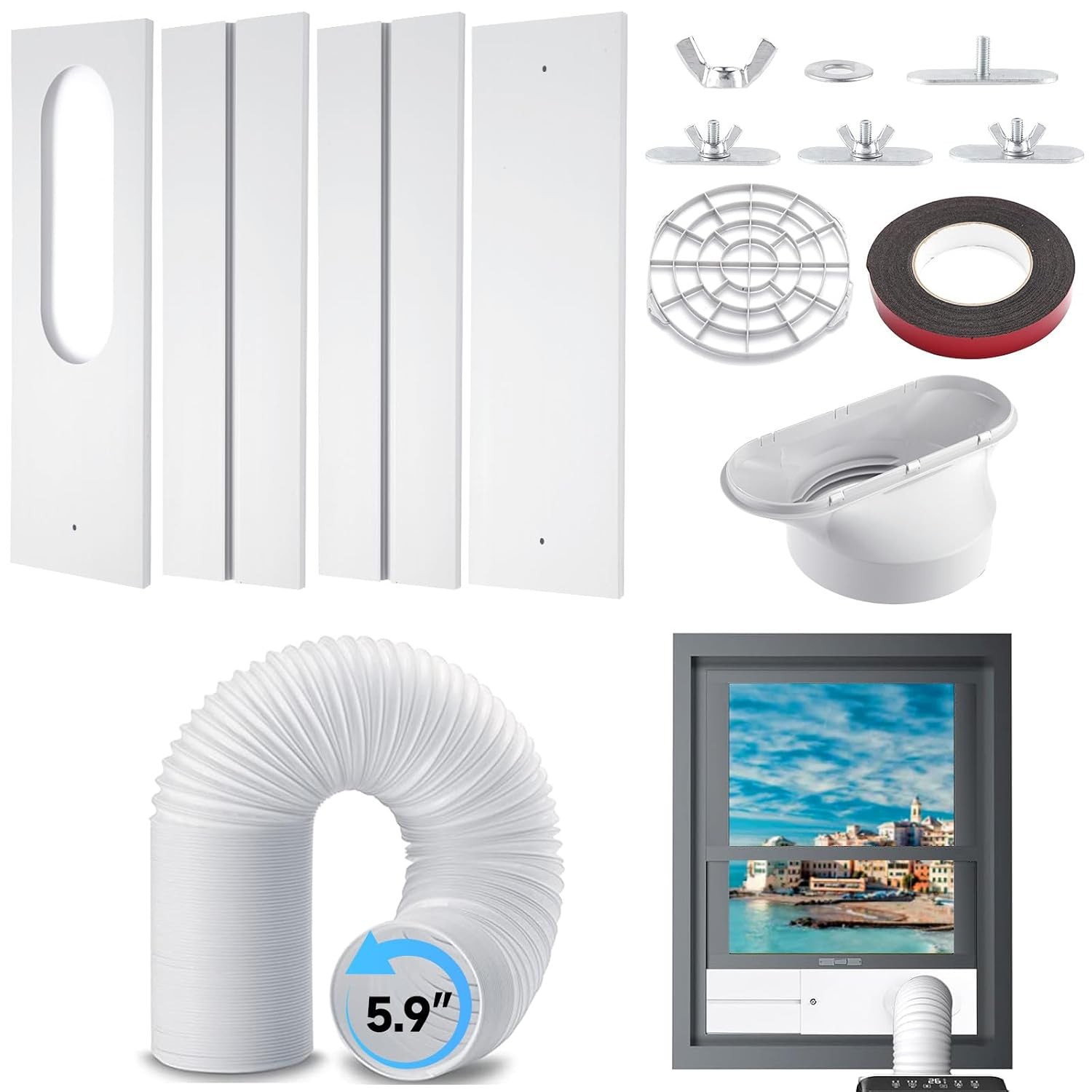 Portable Window AC Kit 5.9″ Diameter 59″ Length Window AC Hose Extension