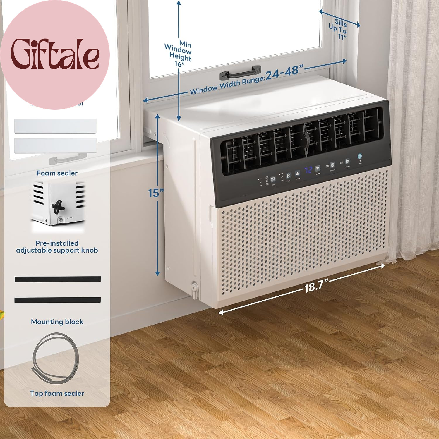 10000 BTU U Shaped Window Air Conditioner Cools up to 450 Sq Ft, 6-In-1 Window A