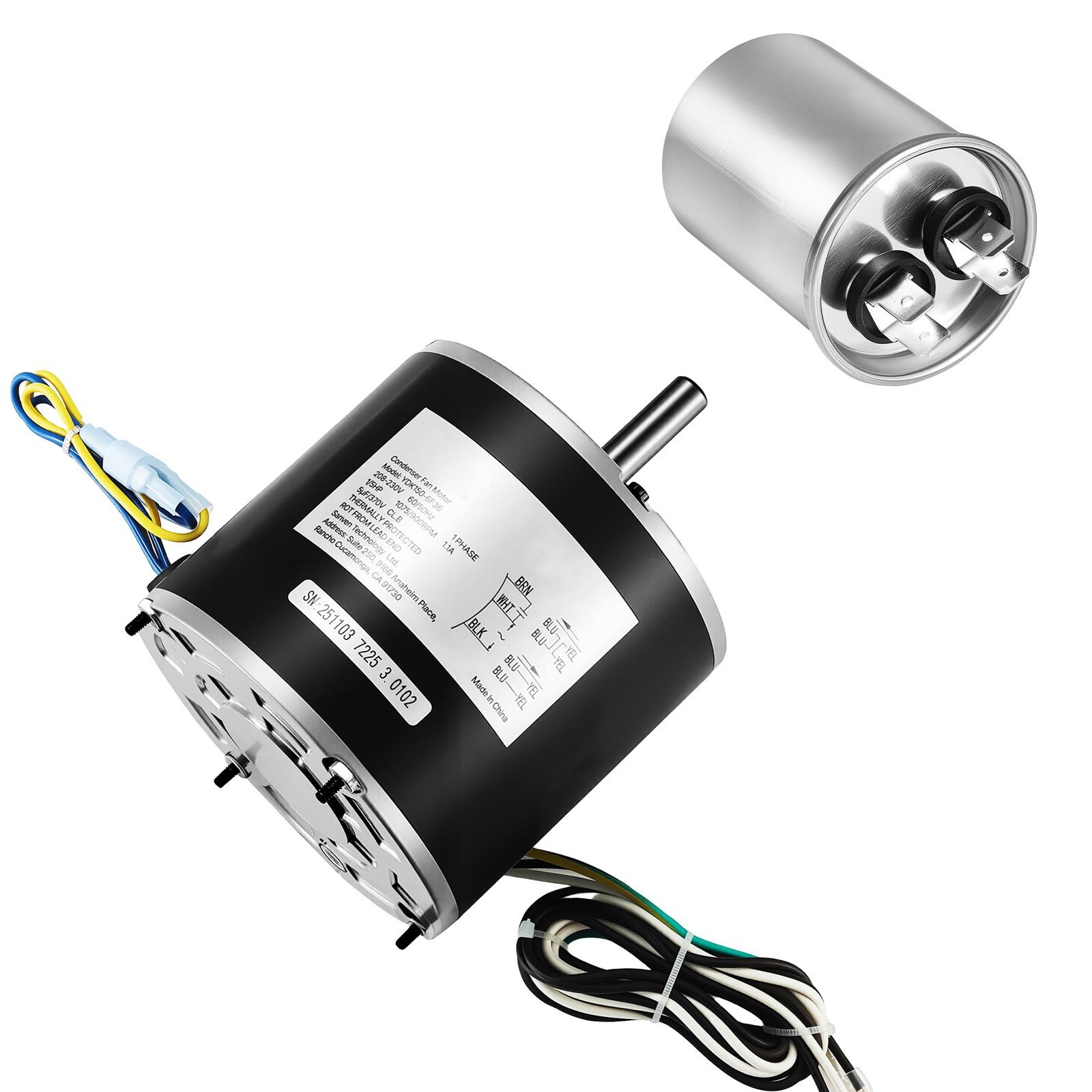 Condenser Fan Motor 1/ 5 HP, 1075/ 900 RPM, 208 – 230V with Capacitor