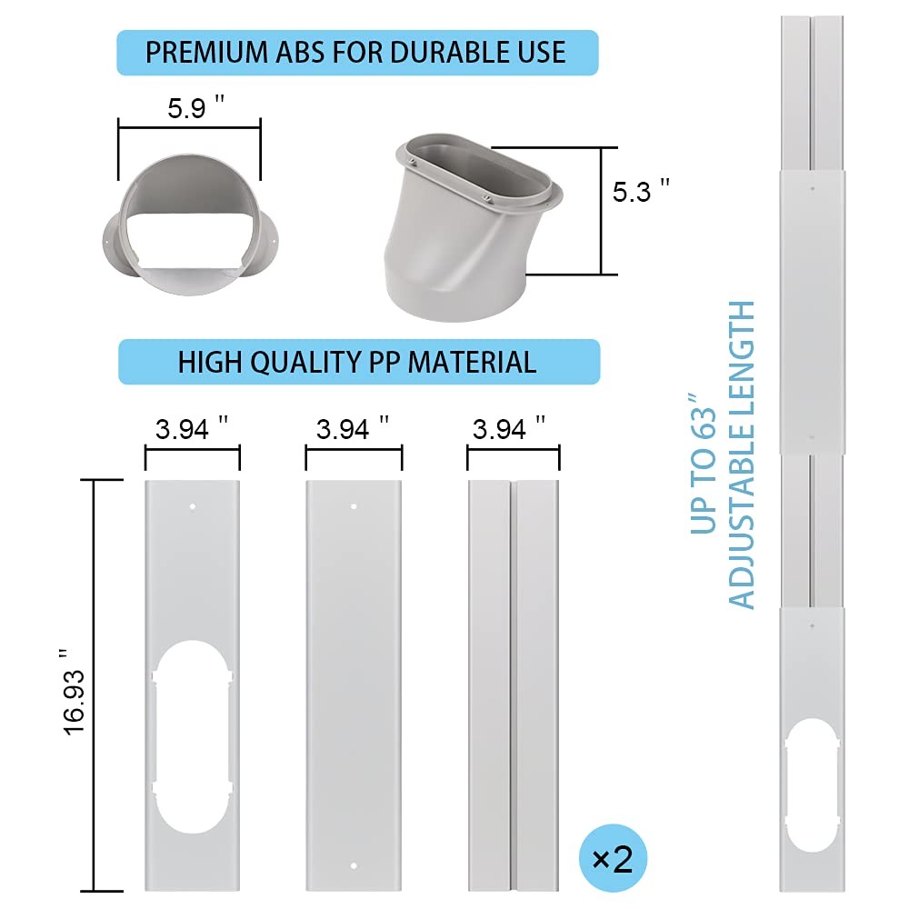 Kerykwan AC Window Vent Kit 5.9” Hose 62” Panel