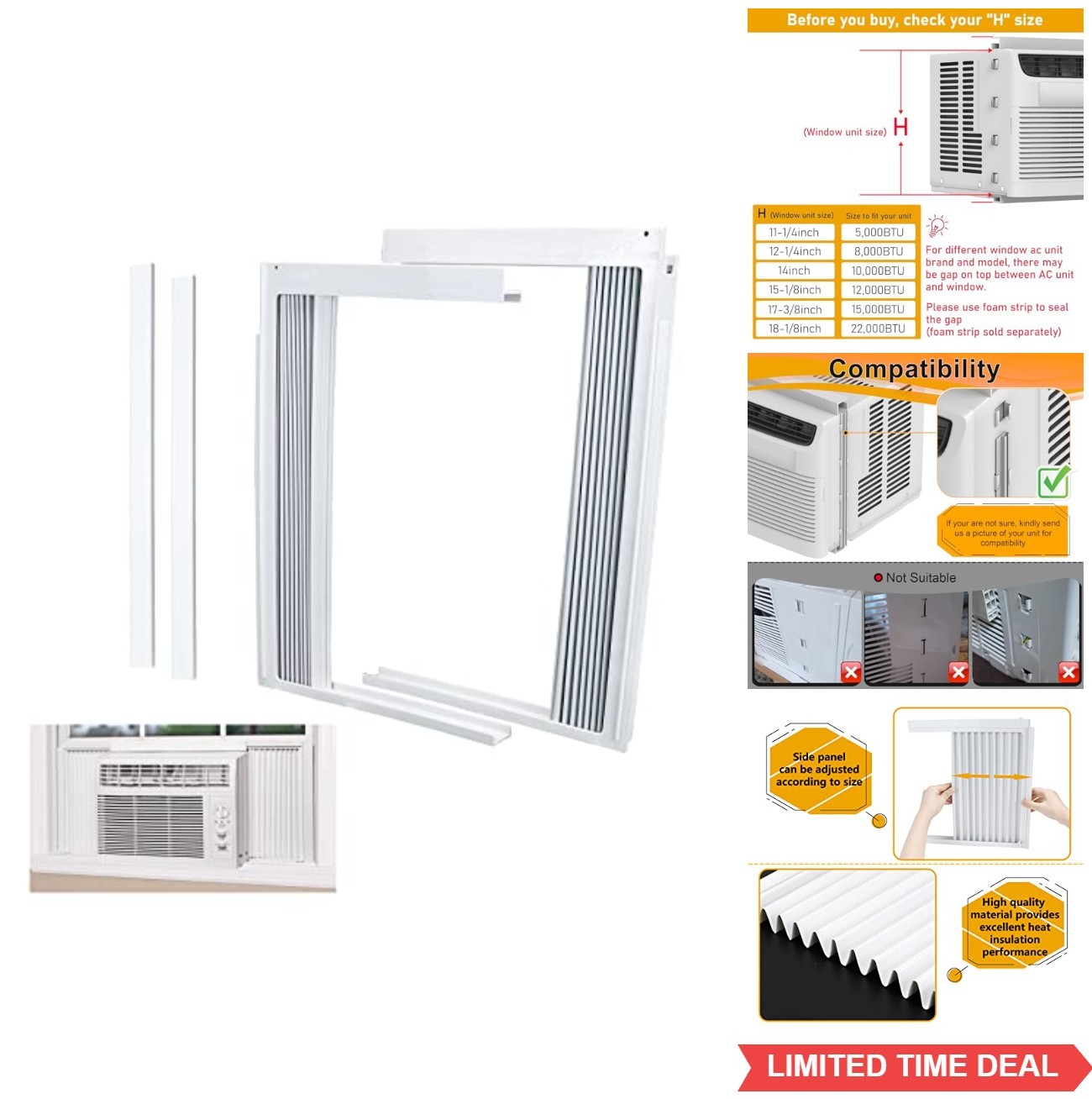 Window Air Conditioner Side Panel and Frame Set 12000 BTU Accordion Filler Kit