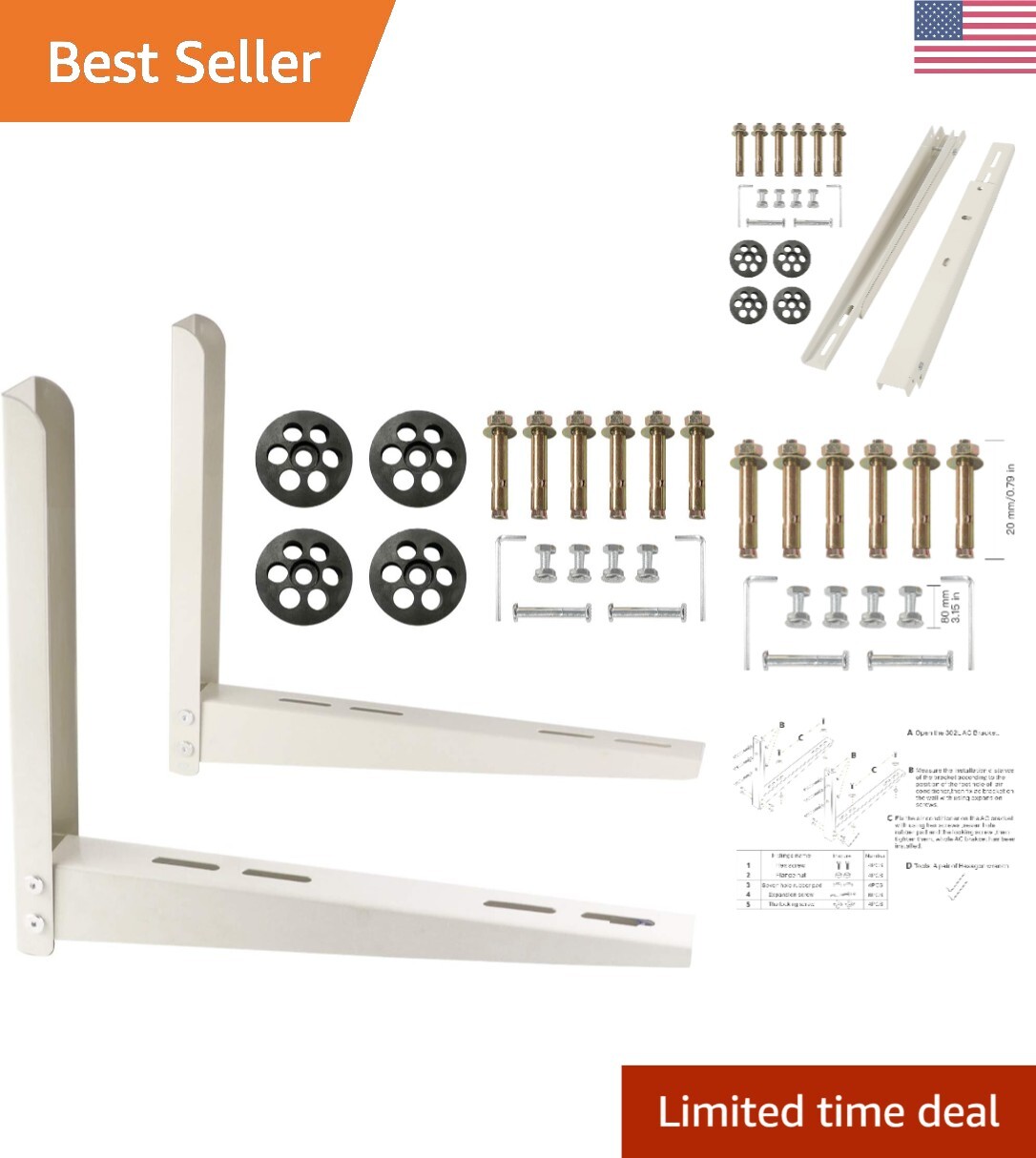 Heavy-Duty Steel Mounting Bracket for Mini Split AC – Versatile – 7000-24000 BTU