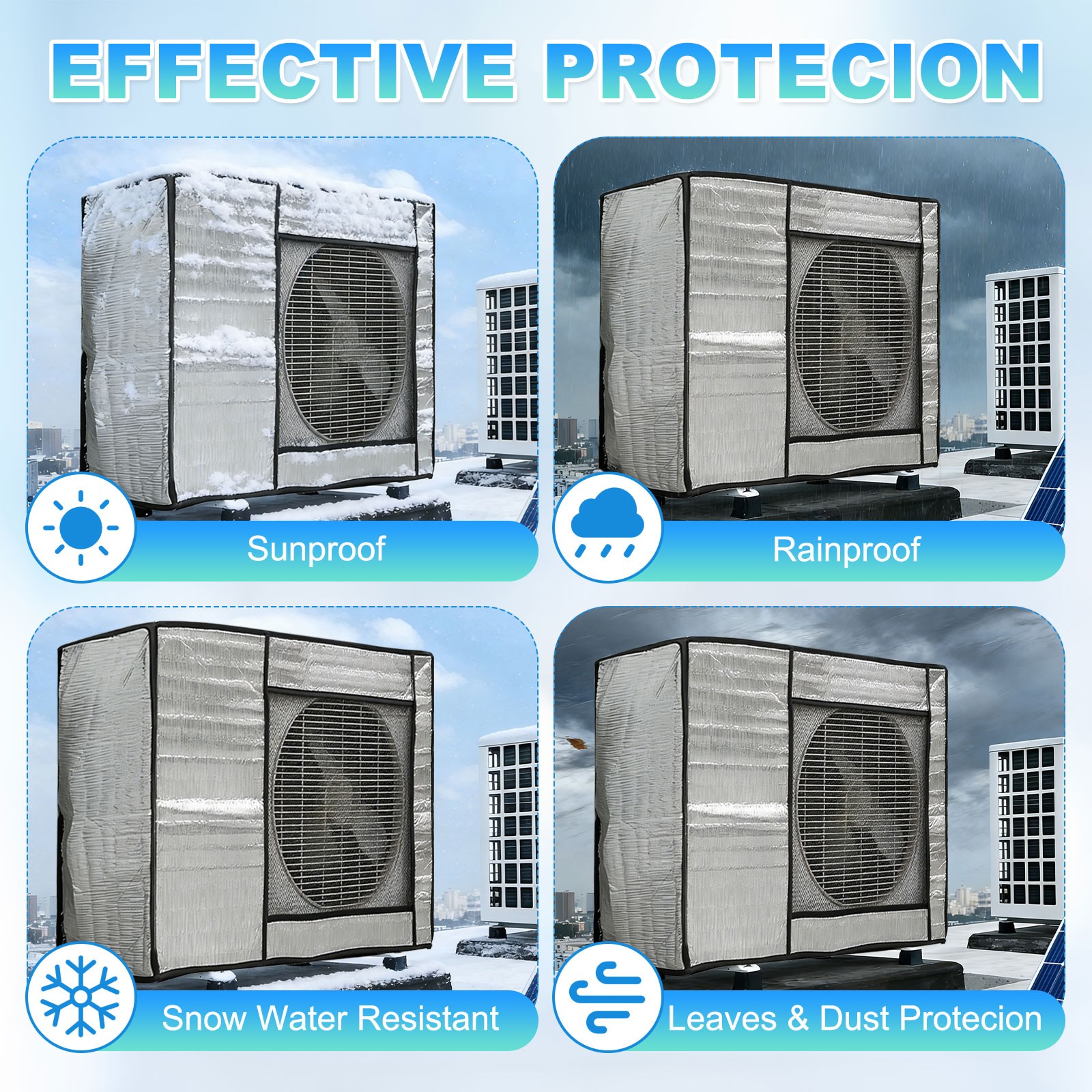 34 x 14 x 24 Inch Air Conditioner Cover, Full Coverage AC Unit Protector, Silver