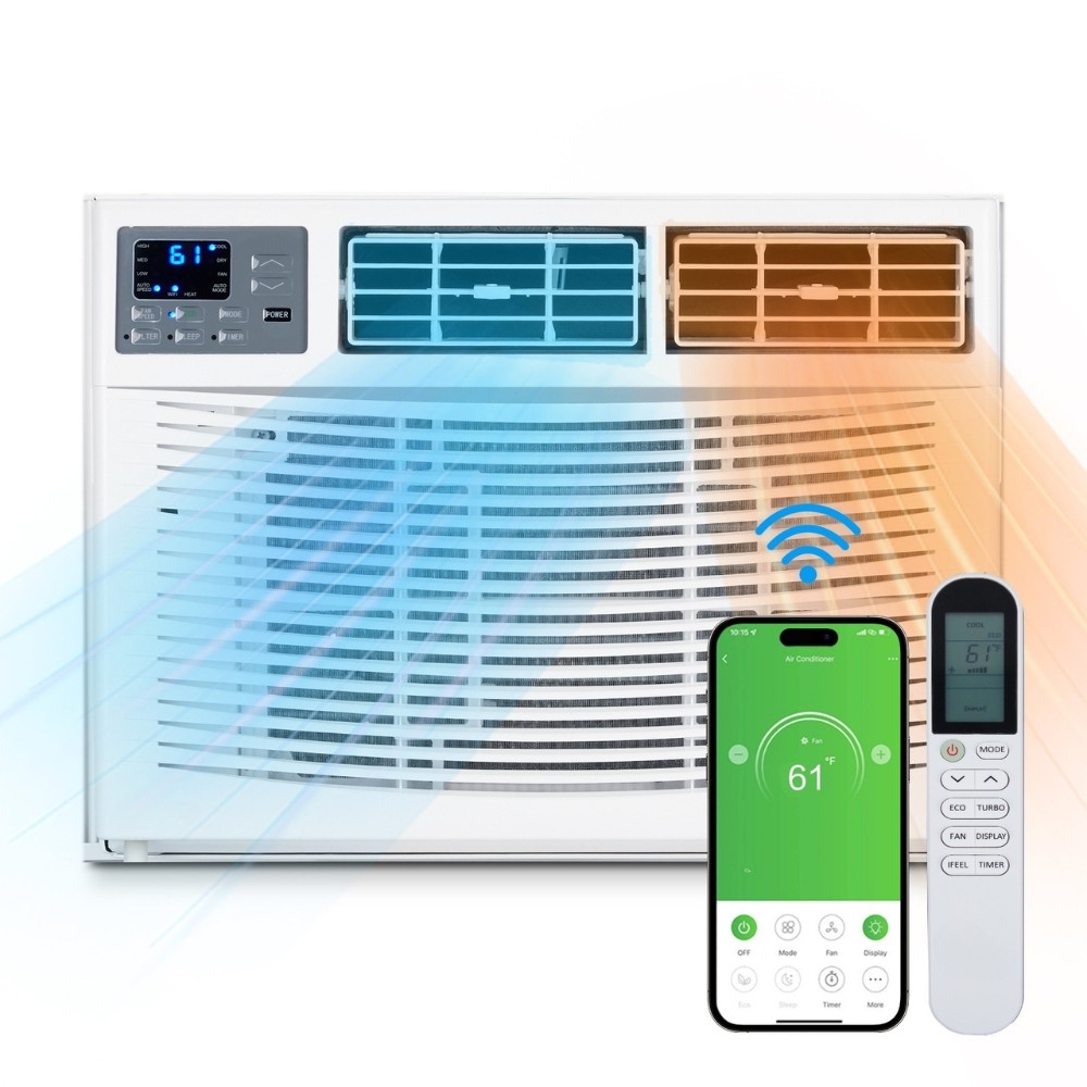 8000 BTU Window Air Conditioner with 4000 BTU Heater Wi-Fi Enabled 115V AC Unit