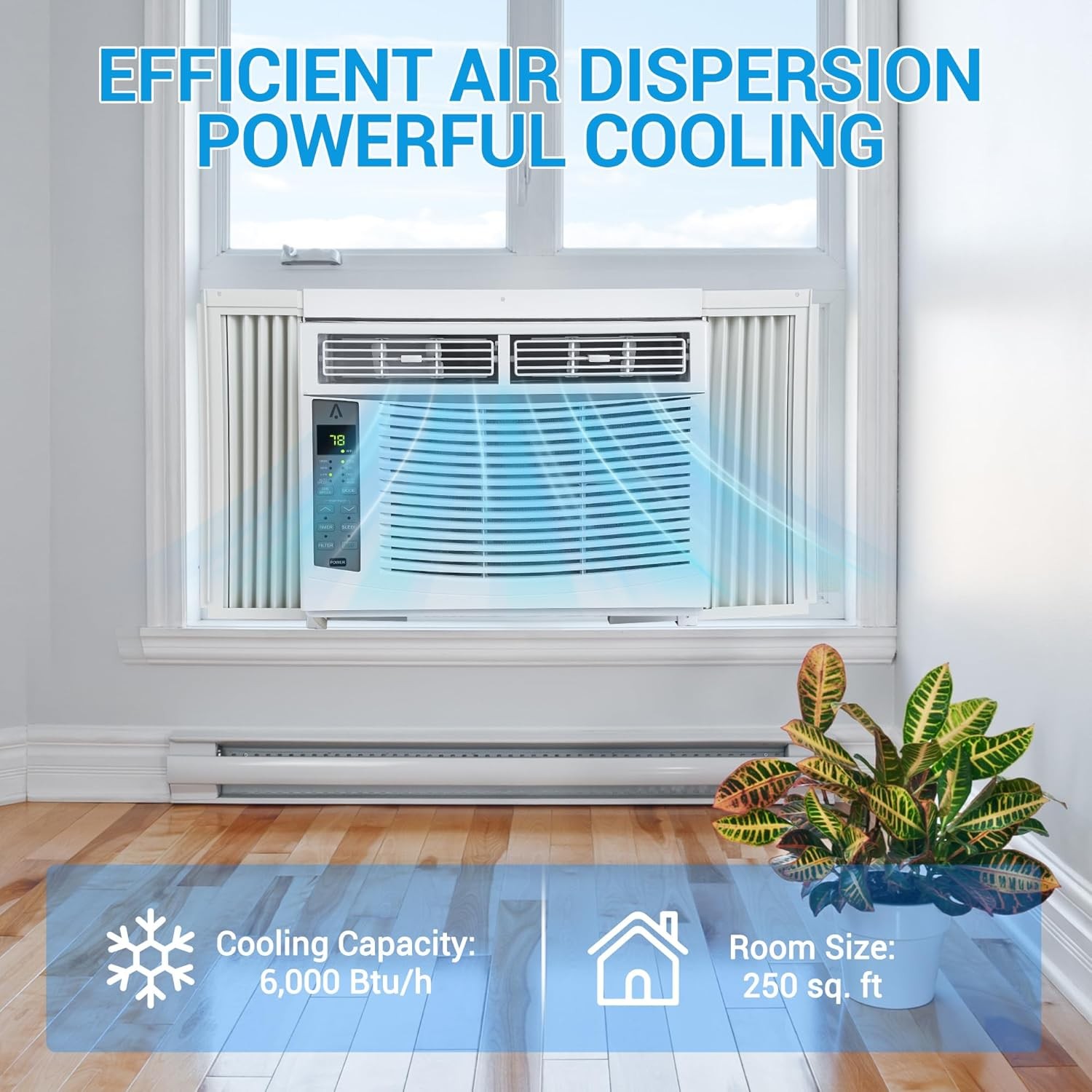 Smart Window Air Conditioner 6000 BTU Window AC Unit with Remote Control & WiFi