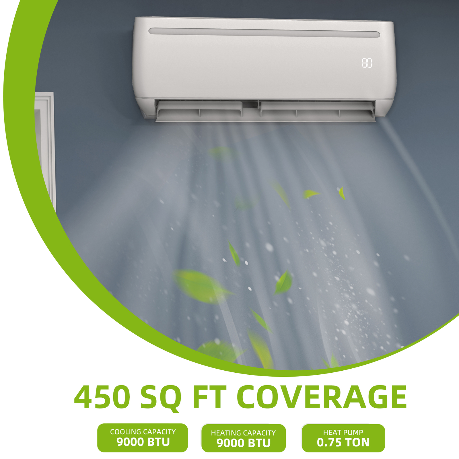 Quoyard 9000 BTU Mini Split Air Conditioner Heat 19 SEER2 110V Up to 450 Sq. Ft