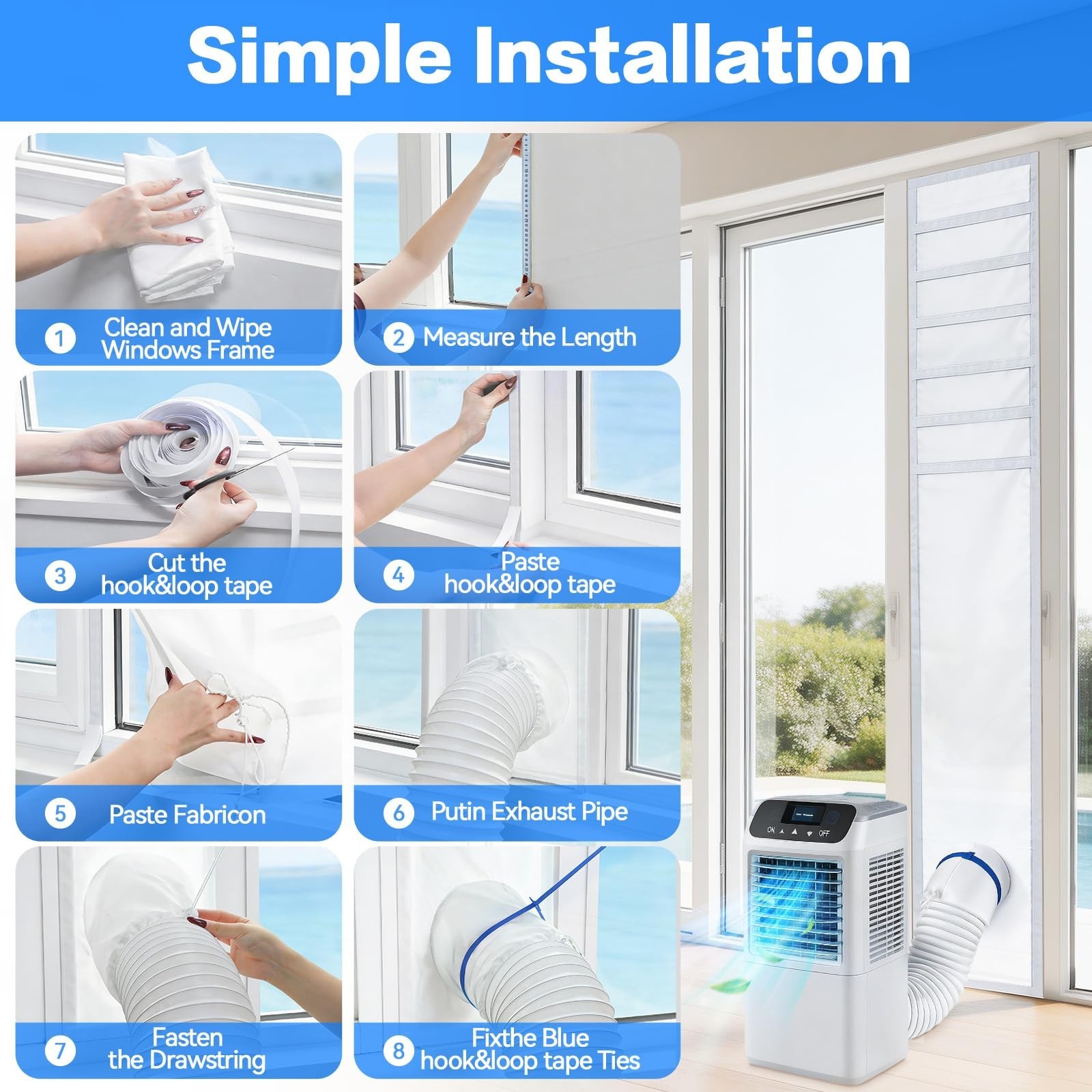 Portable Air Conditioner Window Vent Kit, Adjustable Seal for 5″/6″ Hoses, Water