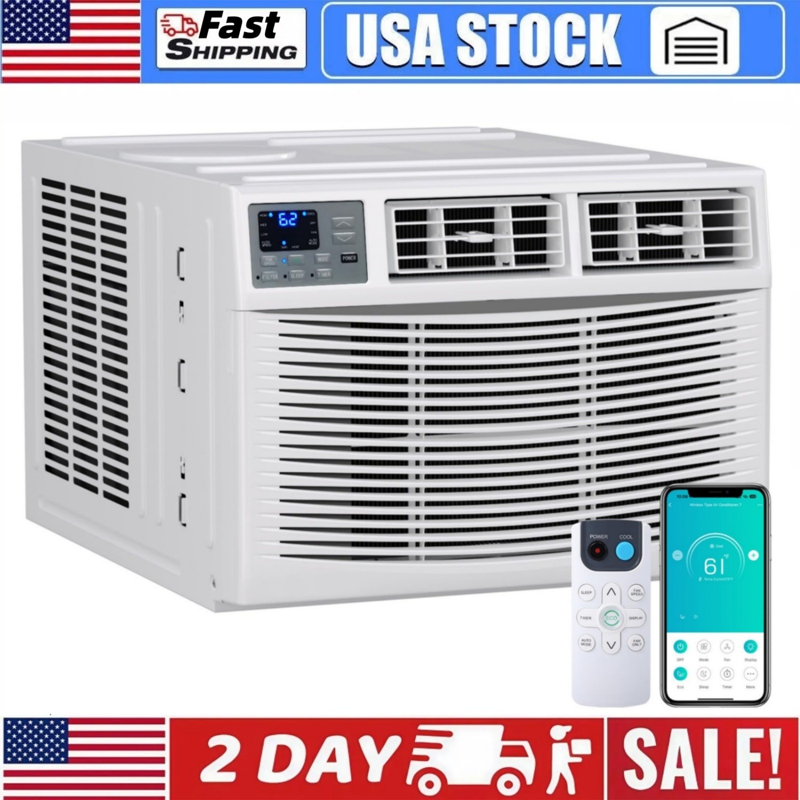 ❄️8000 BTU Window Air Conditioner with Heater WiFi Smart Window AC Unit 350 Sq U