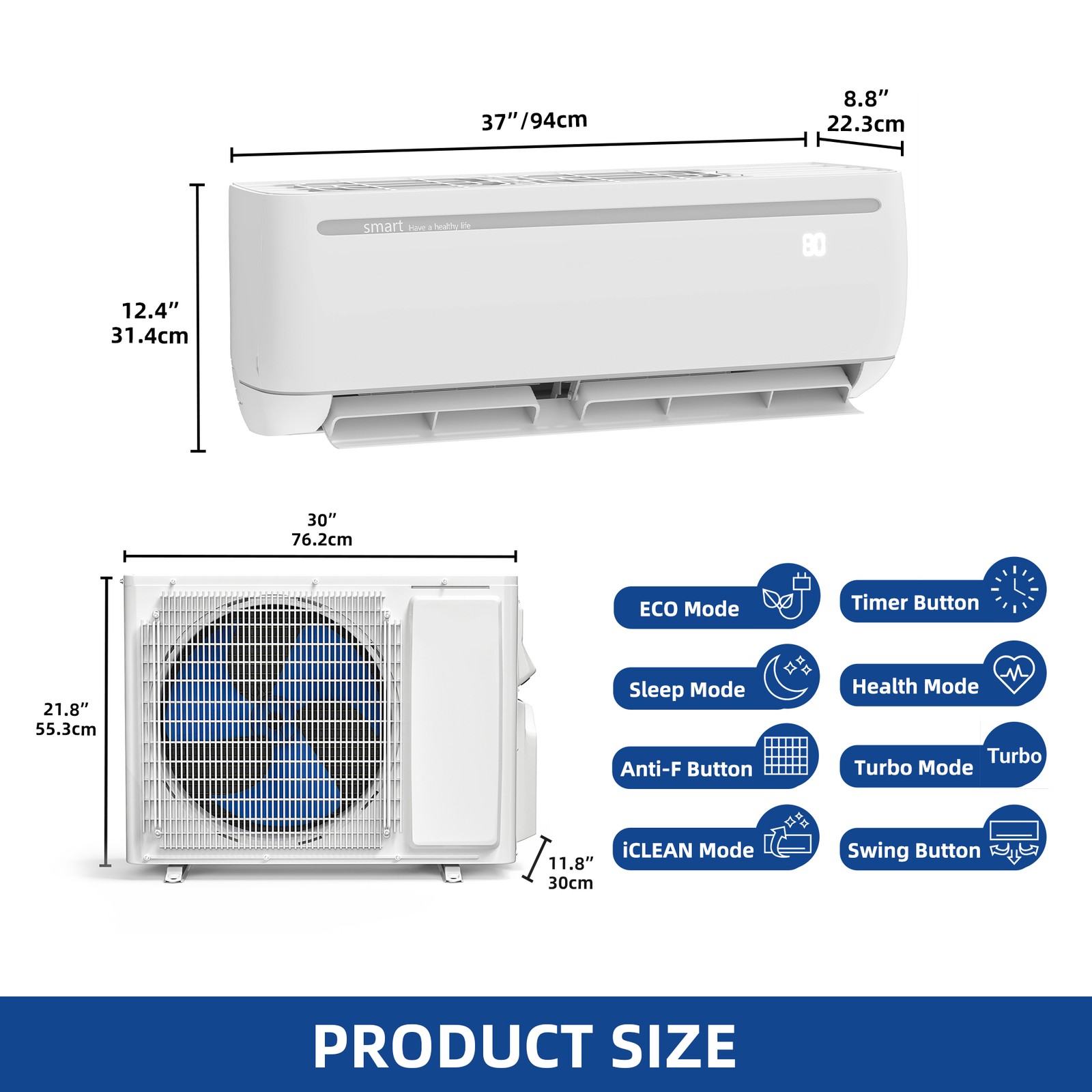 24000 BTU Mini Split Heat Pump 220V for Areas up to 1500 Sq. Ft