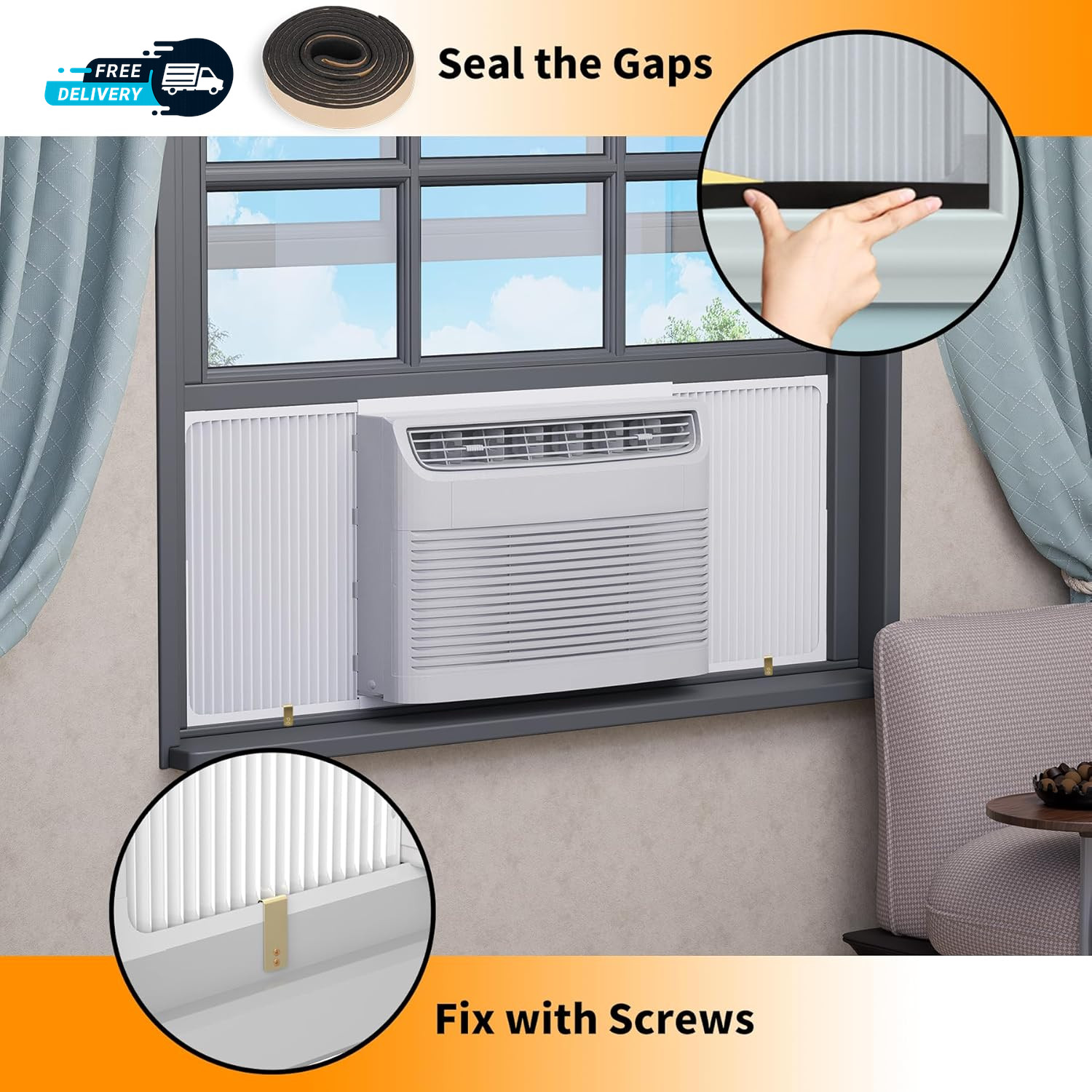 Adjustable Window Air Conditioner Side Panels and Frame Set Extra Wide