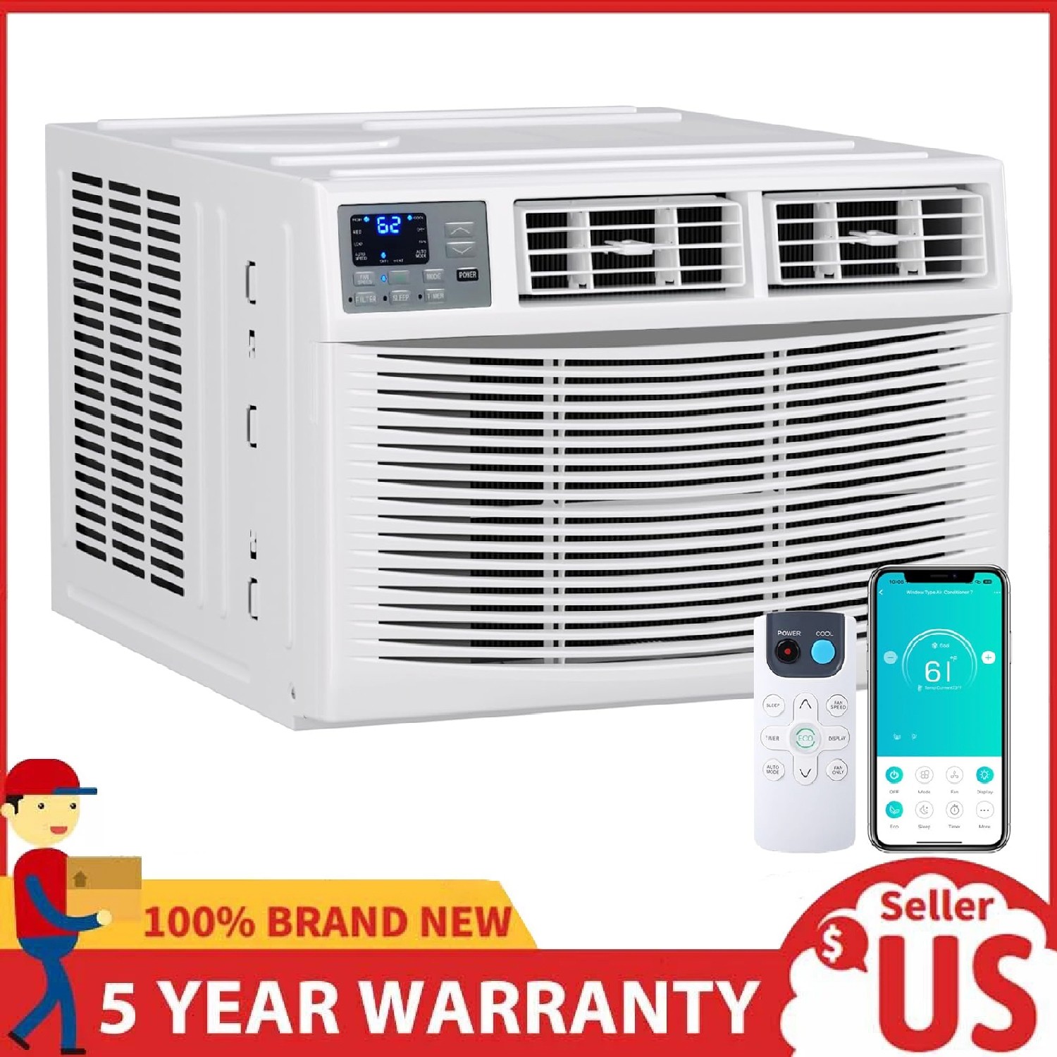 18000 BTU Window Air Conditioner & Heater Smart WIFI Indoor AC Unit 1000 Sq. Ft