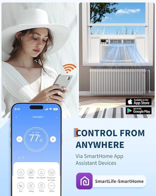 8000 BTU Window Air Conditioner with WiFi, 3 in-1 1 Count (Pack of 1) White