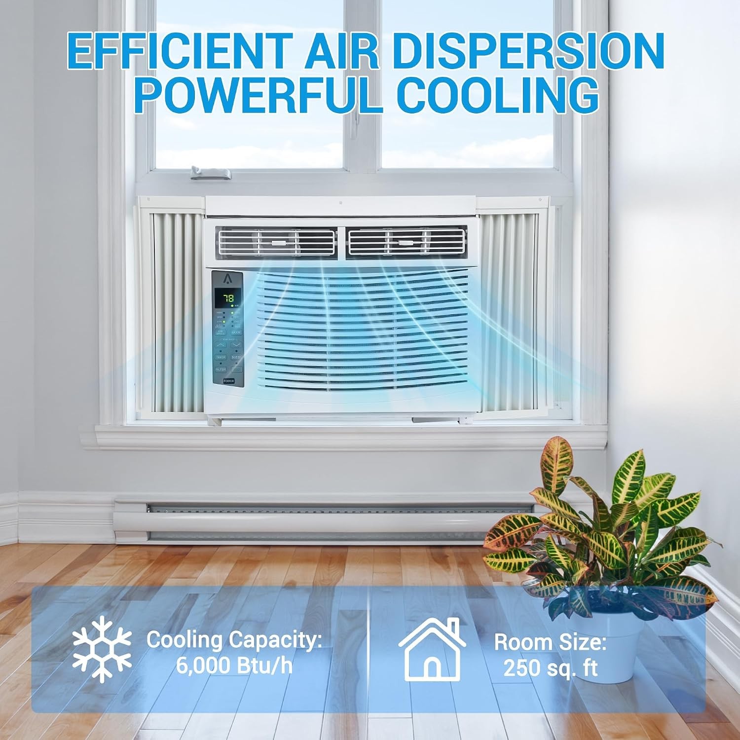 6000 BTU Window Air Conditioner Cools 250 Sq.Ft Window AC Unit with Remote 115V