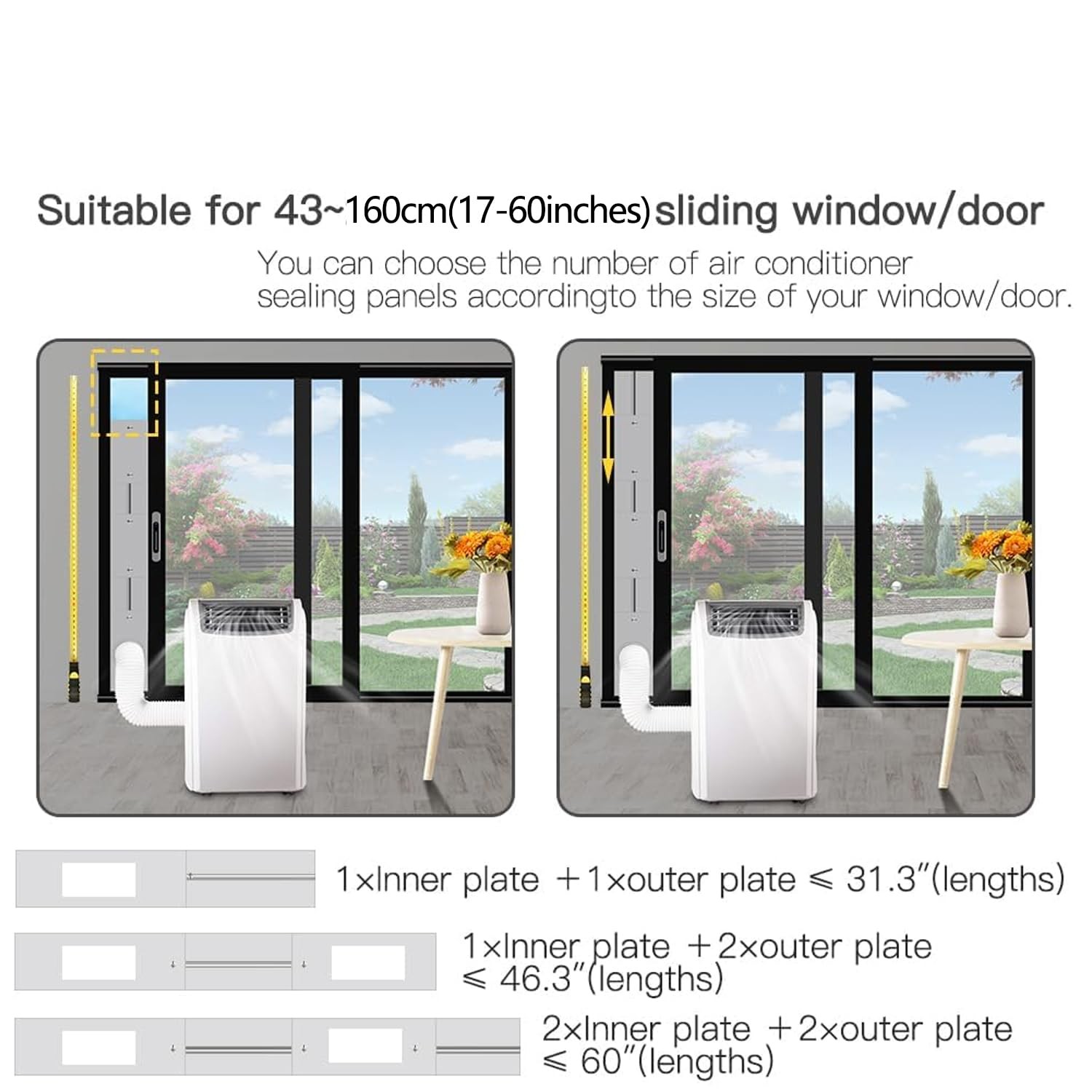 Dual Hose Portable Air Conditioner Window Vent Kit 26-62″ Adjustable with 2 Univ