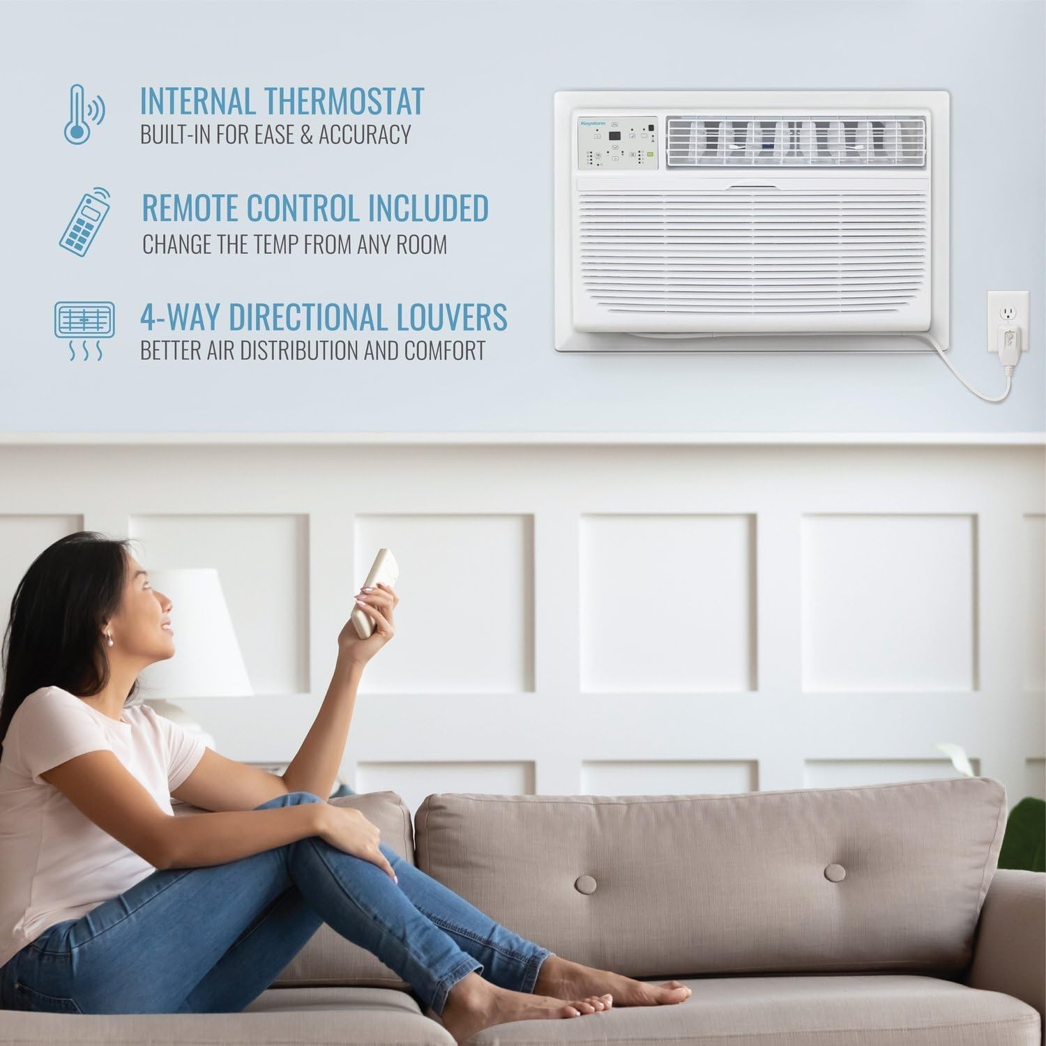 Keystone 8,000 BTU Wall Mounted Air Conditioner w/Supplemental Heat Dehumidifier