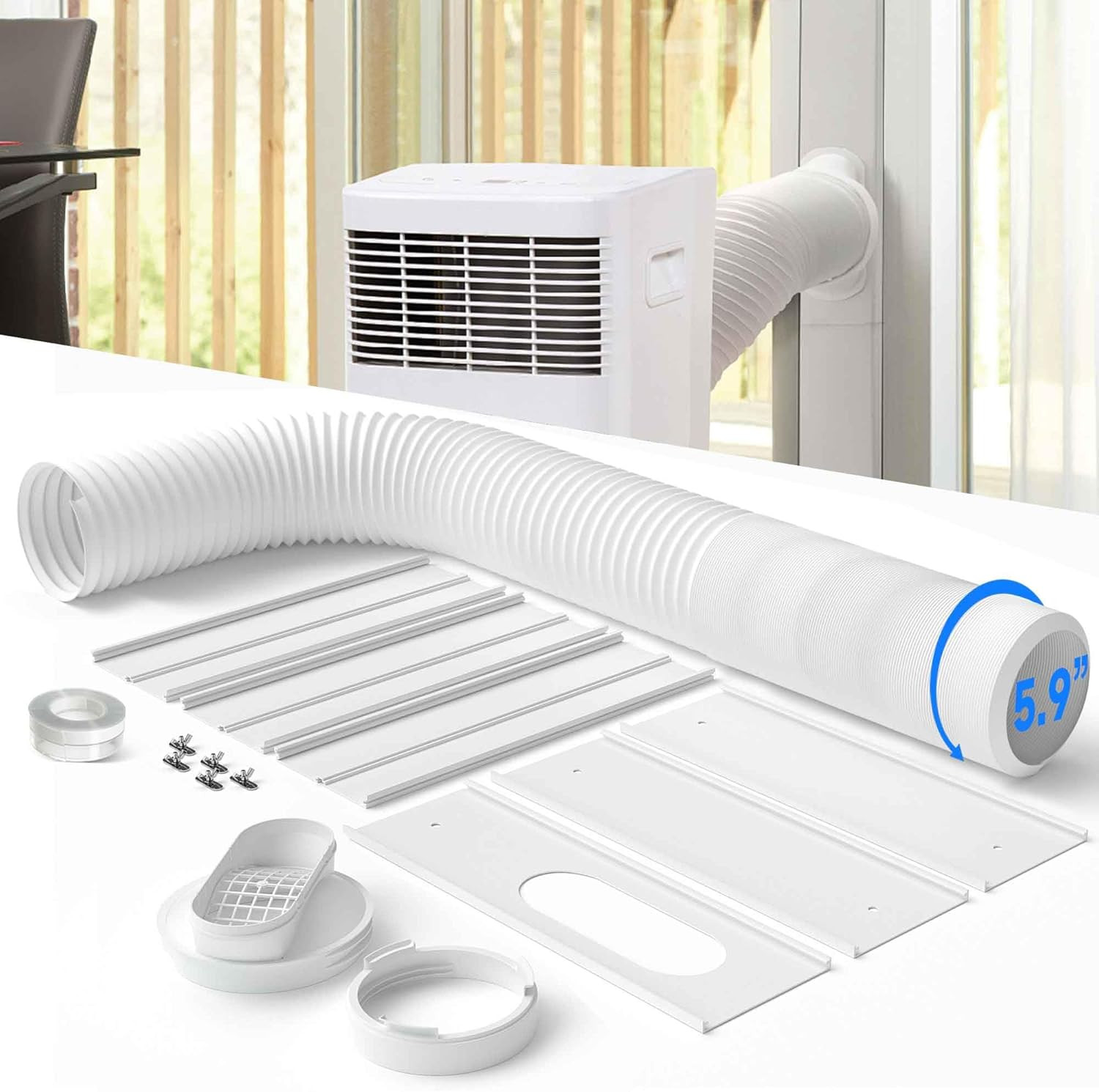 Portable Air Conditioner Window Vent Kit with 82″ Length, 5.9″ Diameter Exhaust