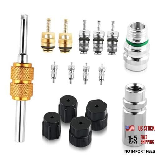 17PCS AC Valve Core Kit,All-in-One Portable AC Valve Core Removal Tool Kit